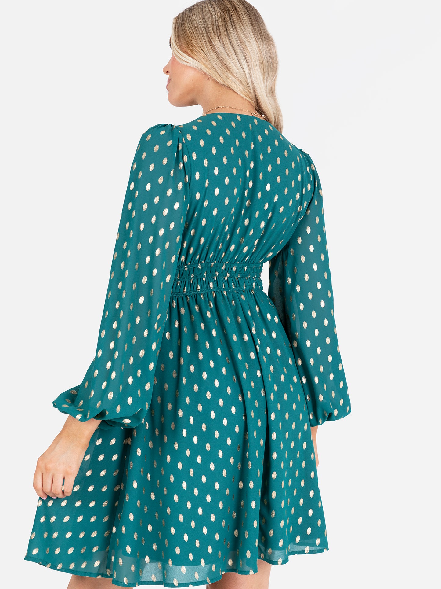 Lovedrobe Green Maxi Sleeve V Neck Mini Dress