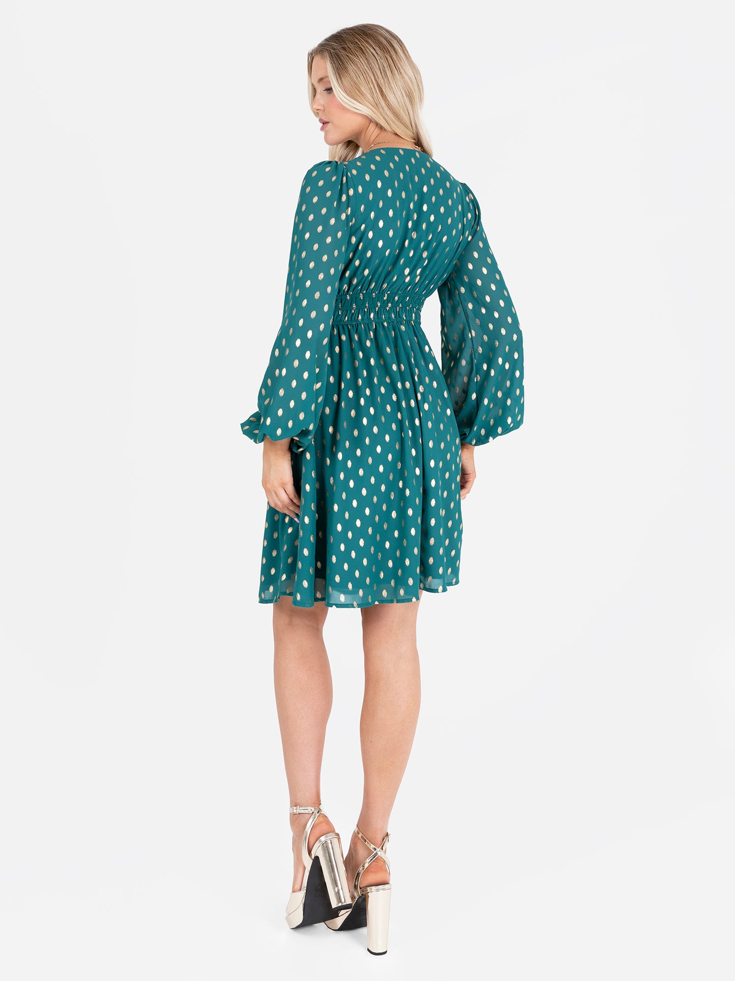 Lovedrobe Green Maxi Sleeve V Neck Mini Dress