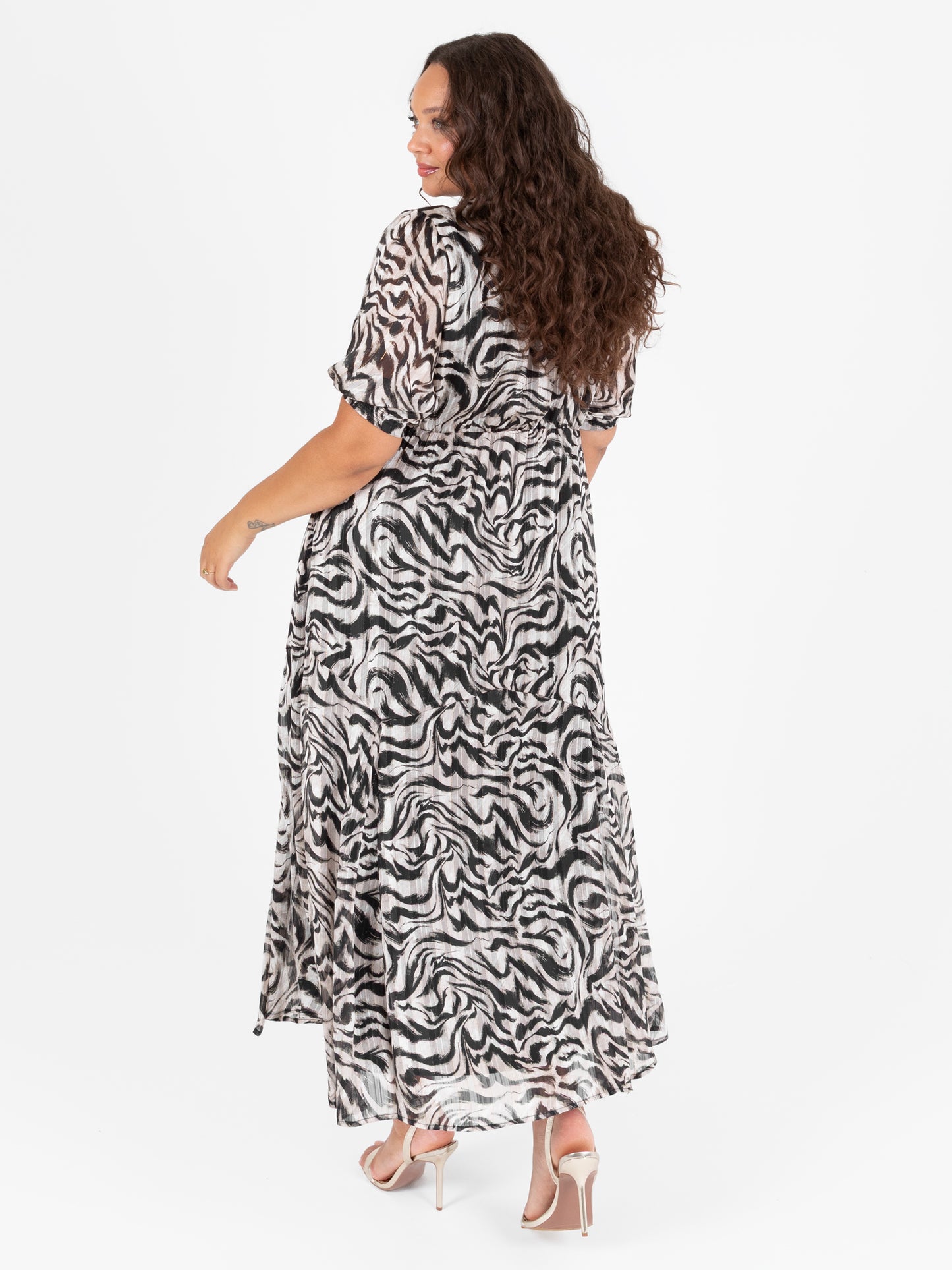 Lovedrobe Animal Print Faux Wrap Puff Sleeve Midaxi Dress