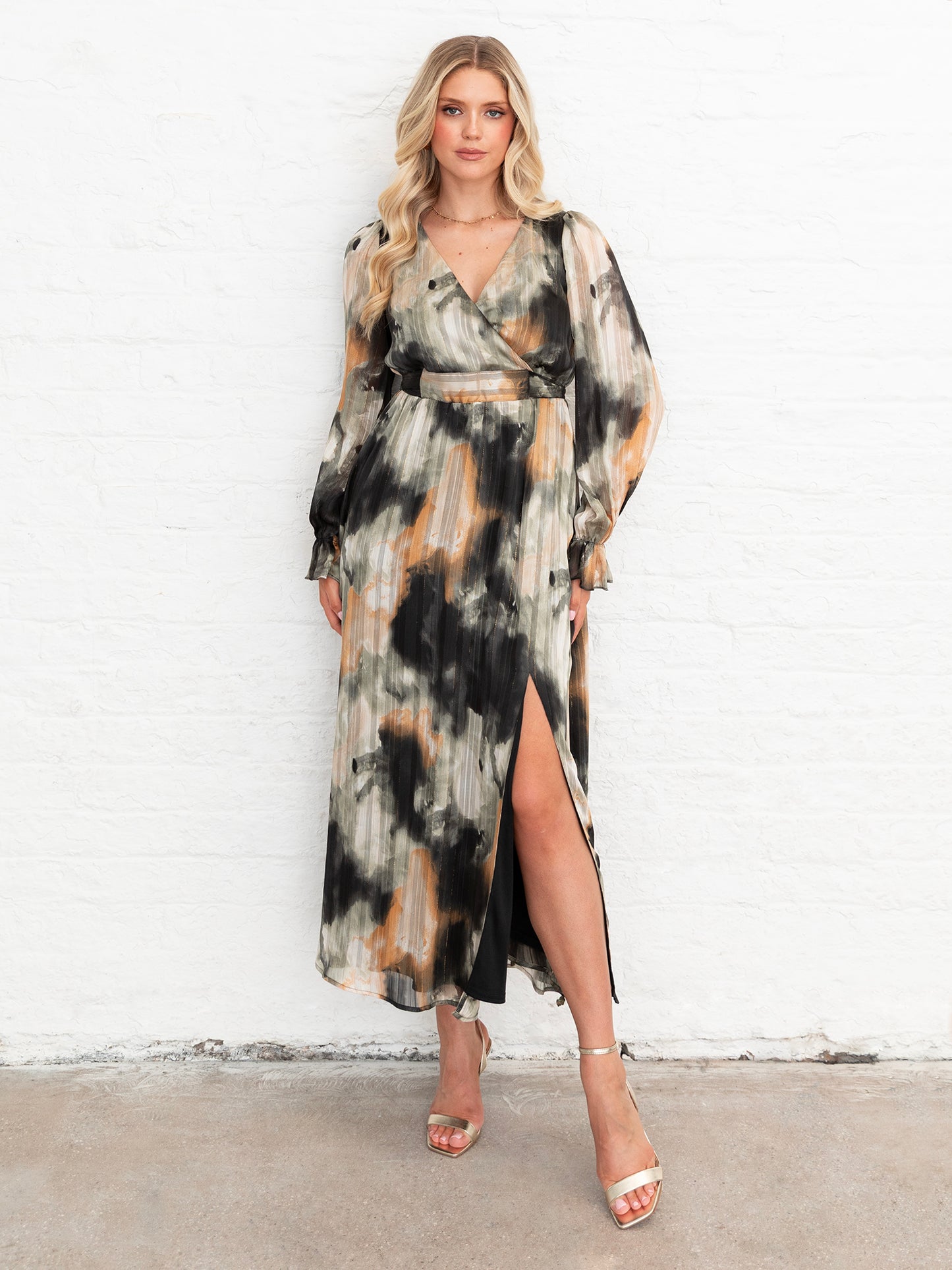 Lovedrobe Faux Wrap Maxi Sleeve Tie Back Midaxi Dress