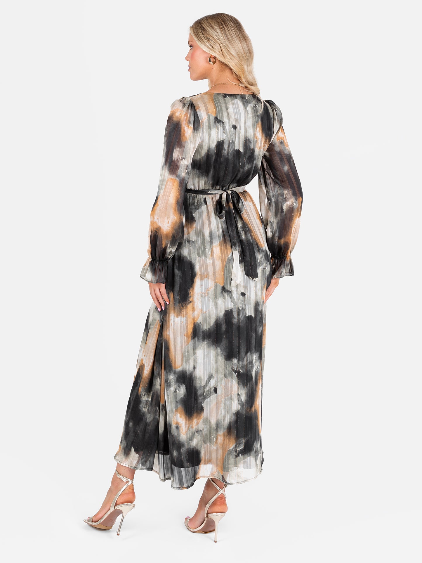 Lovedrobe Faux Wrap Maxi Sleeve Tie Back Midaxi Dress