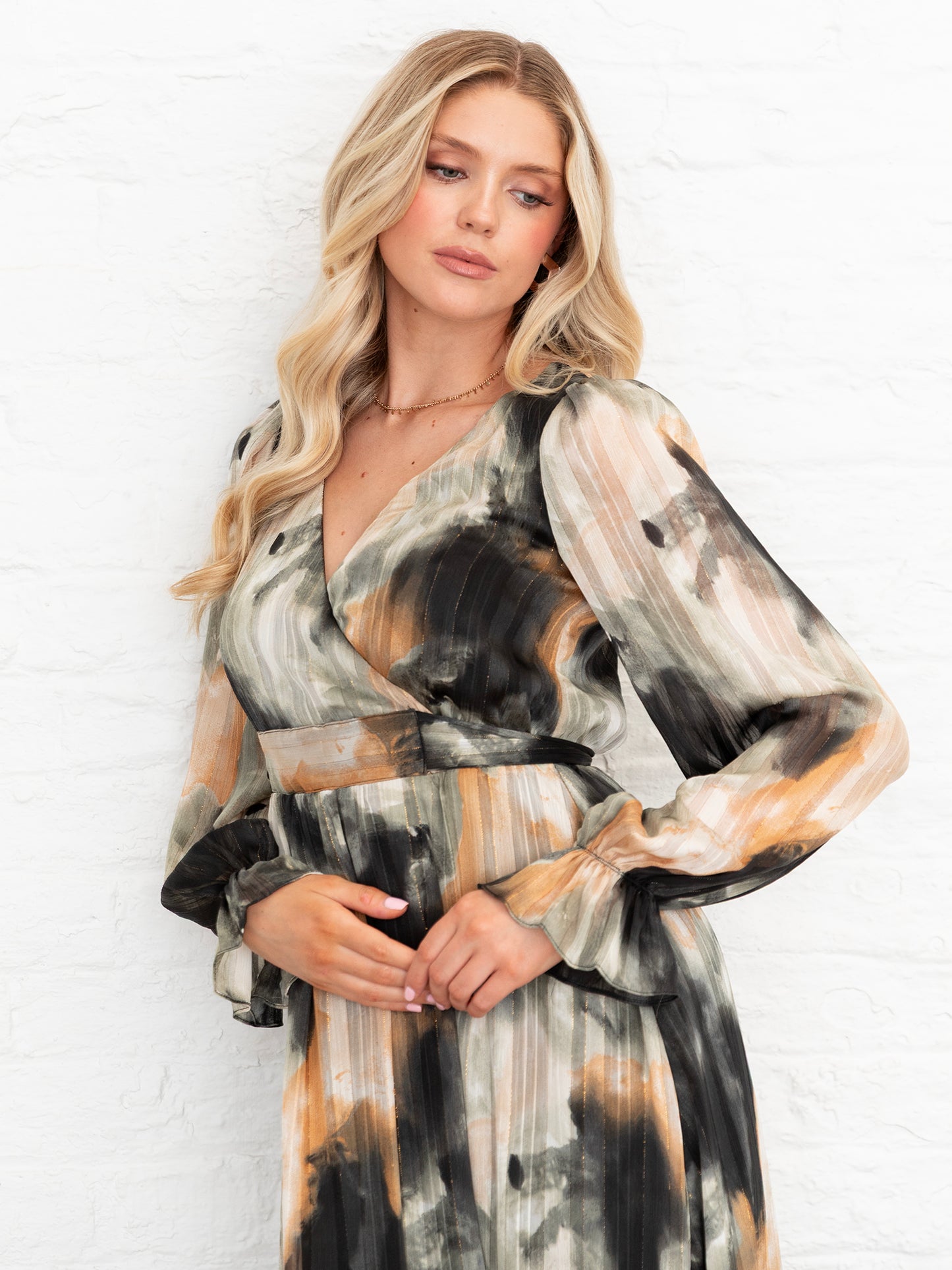 Lovedrobe Faux Wrap Maxi Sleeve Tie Back Midaxi Dress