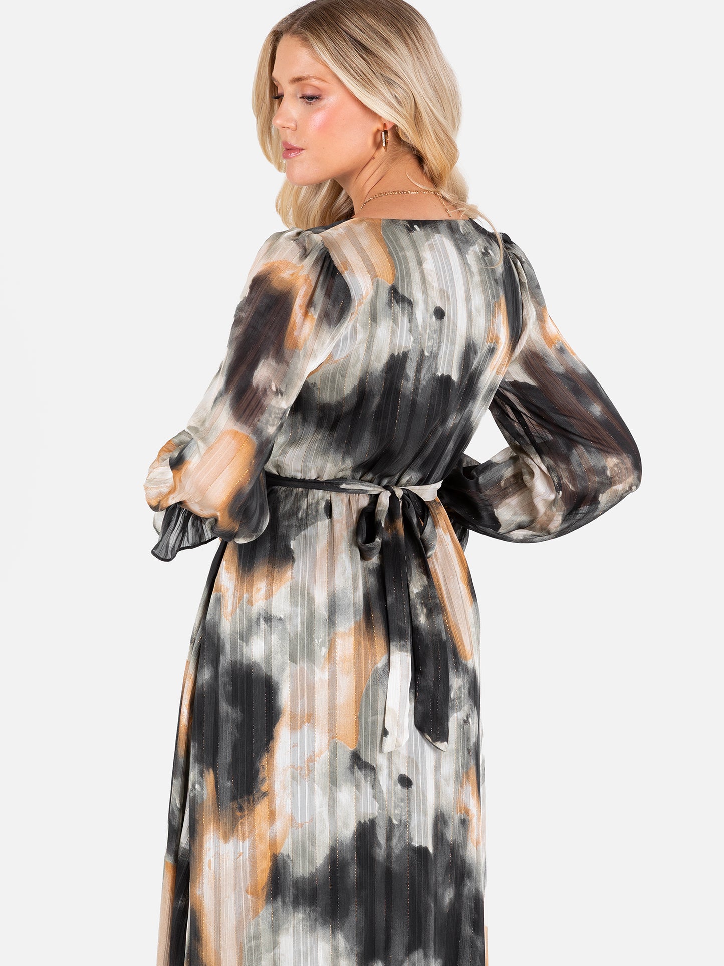 Lovedrobe Faux Wrap Maxi Sleeve Tie Back Midaxi Dress