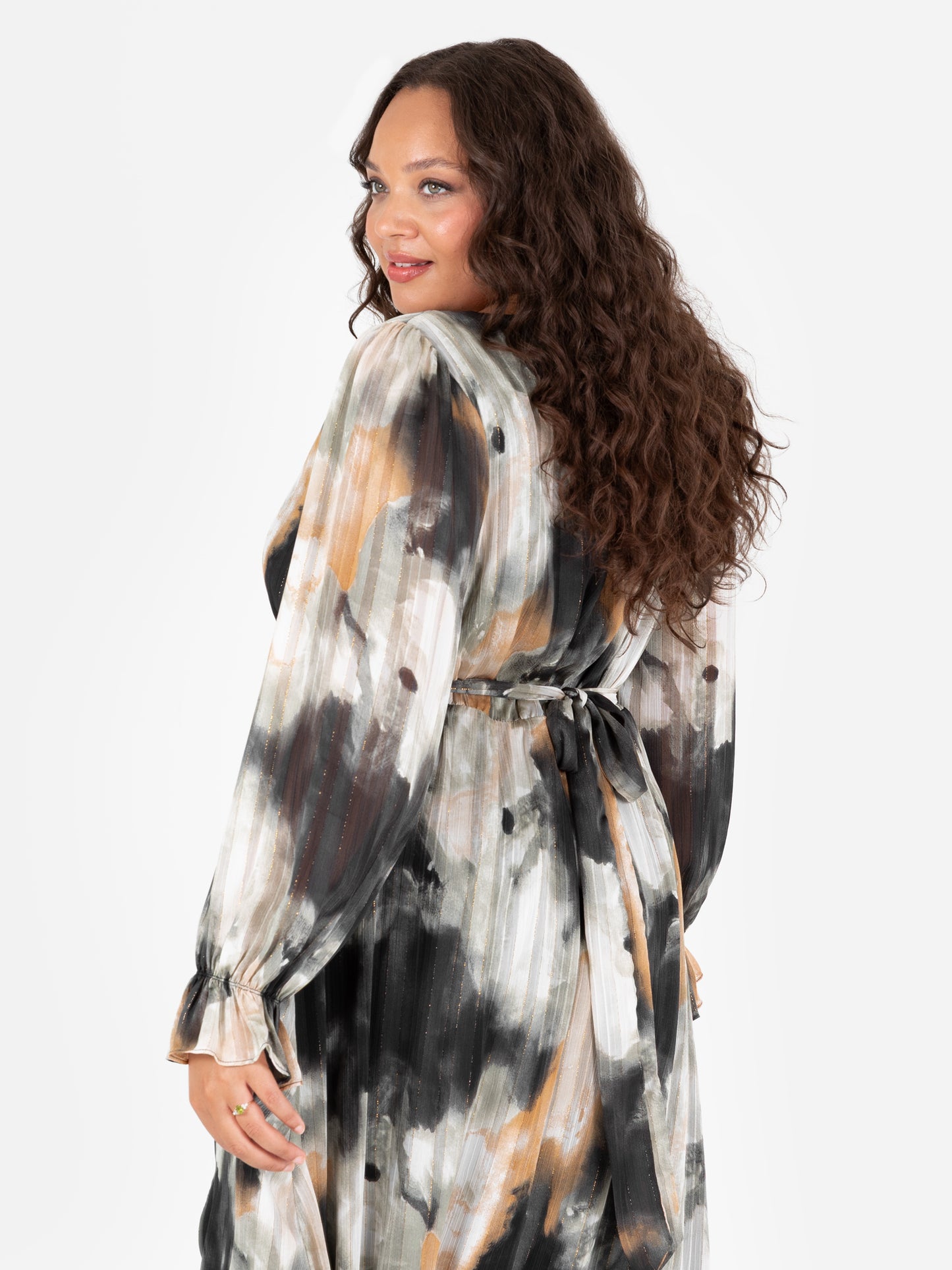 Lovedrobe Faux Wrap Maxi Sleeve Tie Back Midaxi Dress