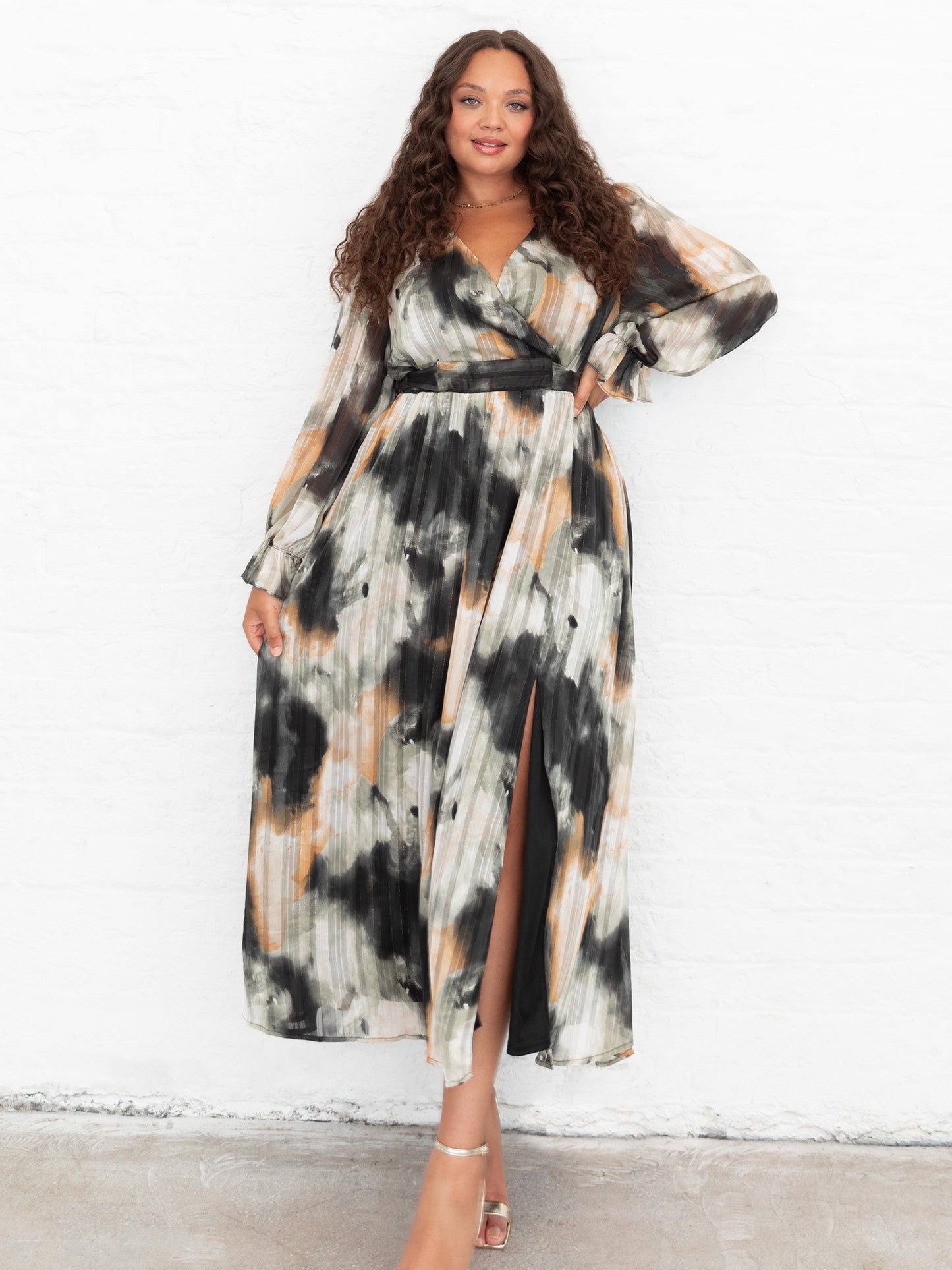 Lovedrobe Faux Wrap Maxi Sleeve Tie Back Midaxi Dress