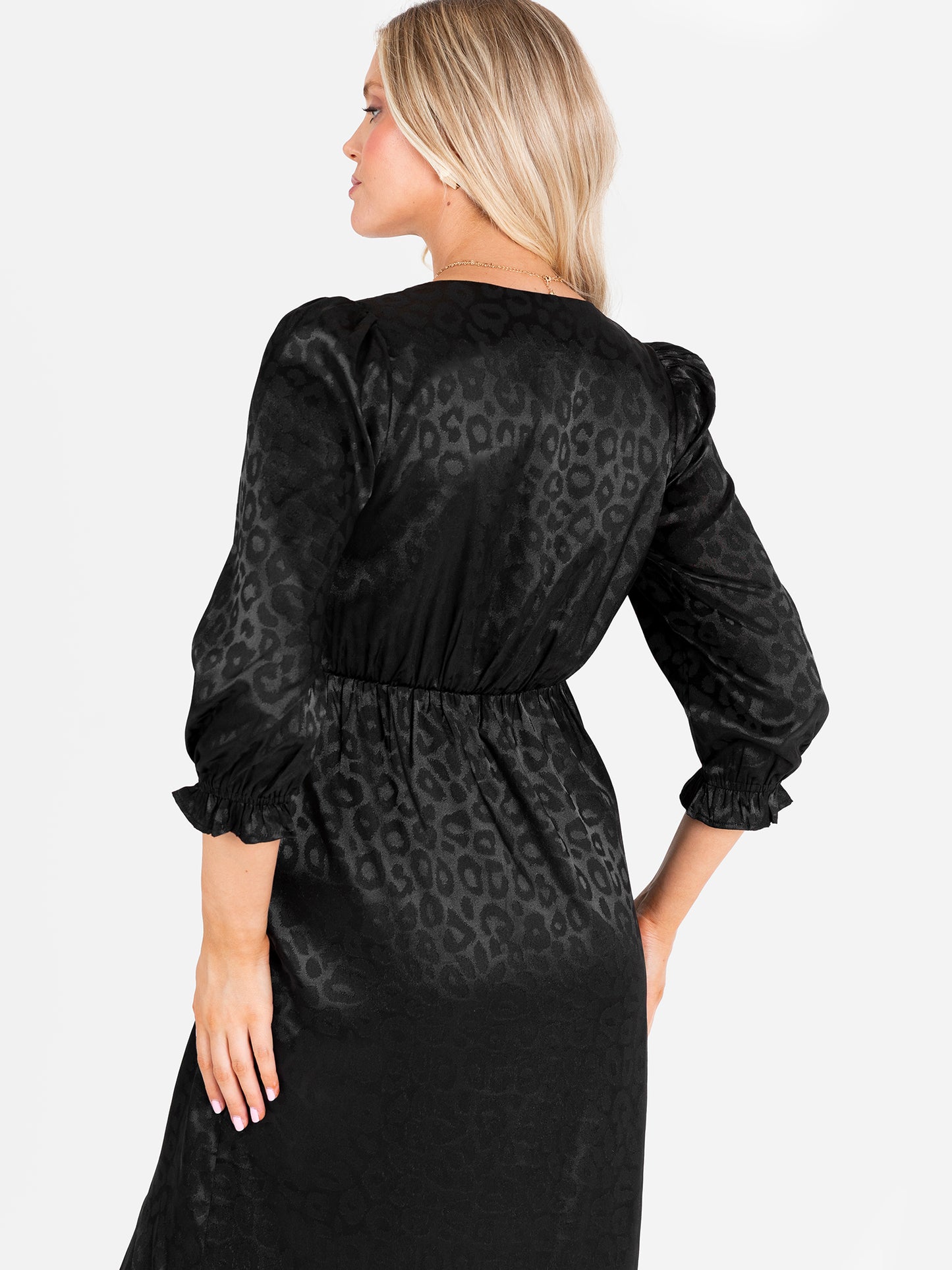 Lovedrobe Black Animal Jacquard Tie Neck High-Low Hem Dress