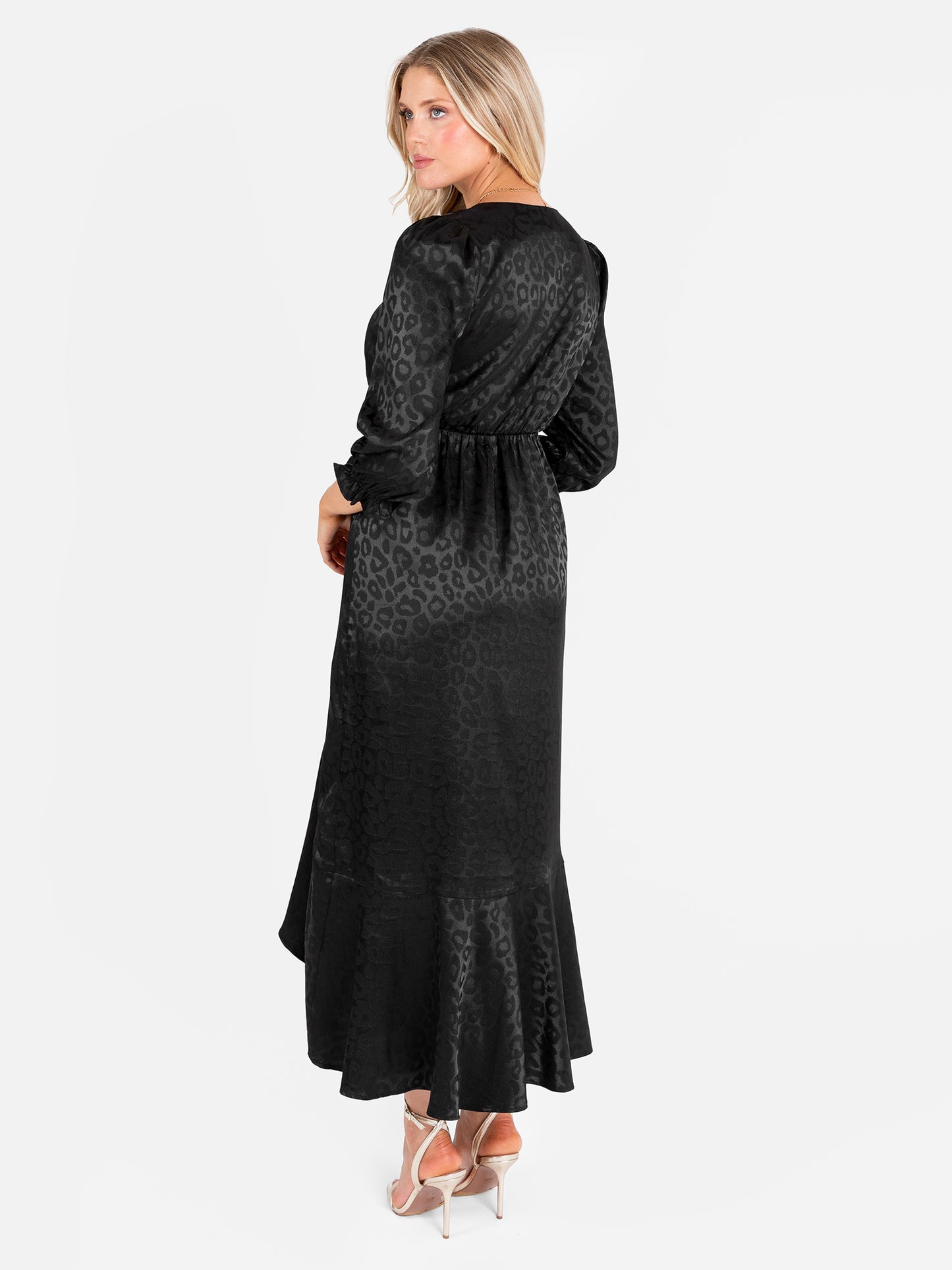 Lovedrobe Black Animal Jacquard Tie Neck High-Low Hem Dress