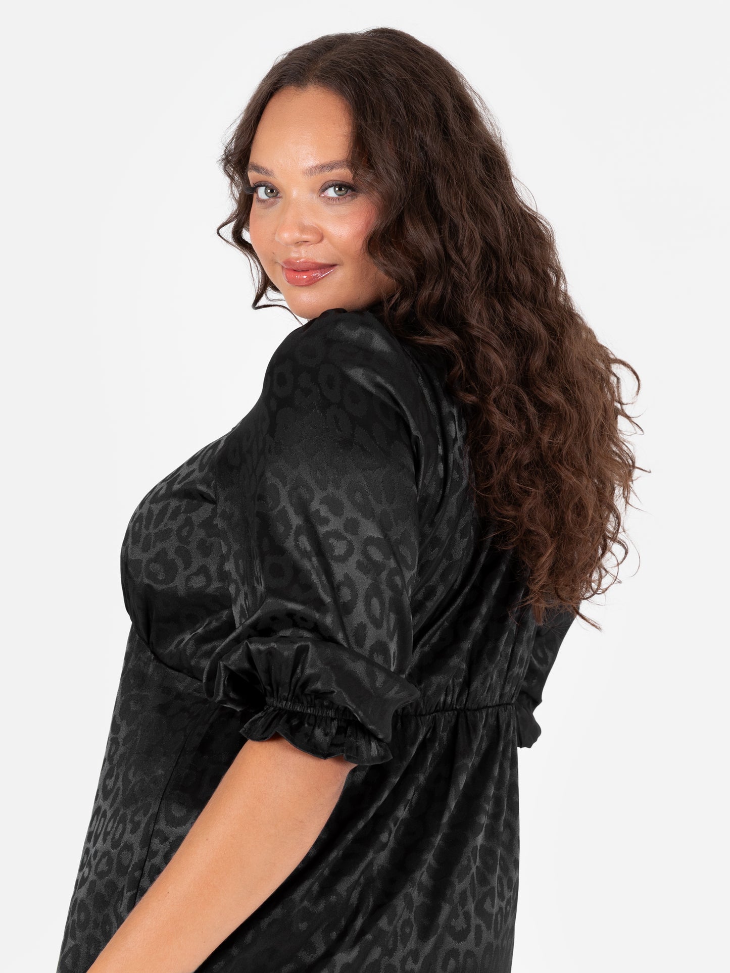 Lovedrobe Black Animal Jacquard Tie Neck High-Low Hem Dress