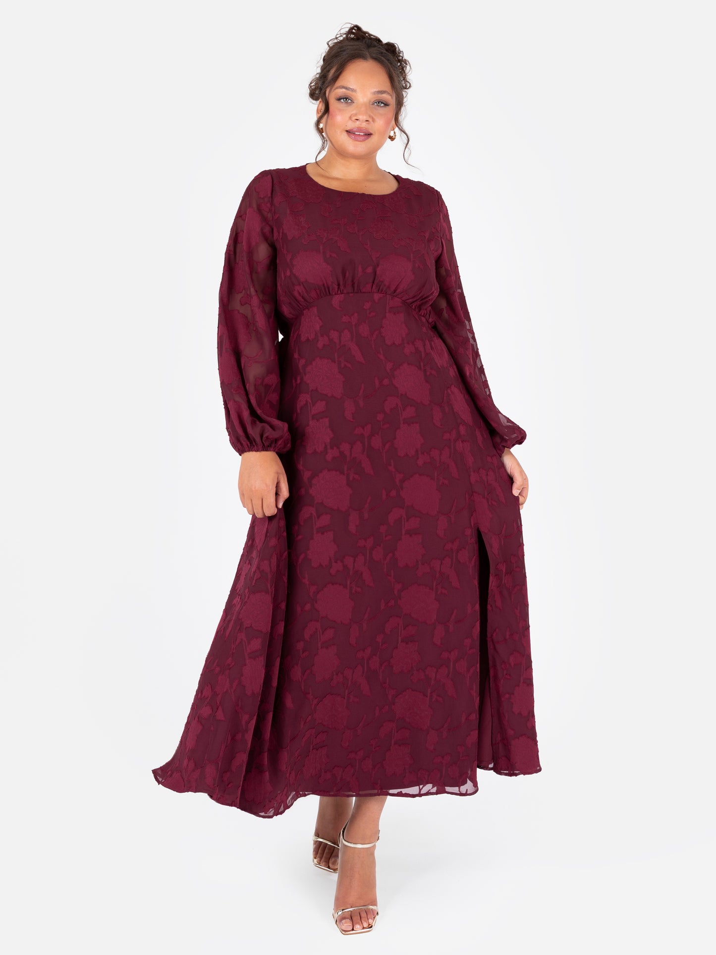 Lovedrobe Red Floral Burnout Maxi Sleeve Keyhole Back Midaxi Dress