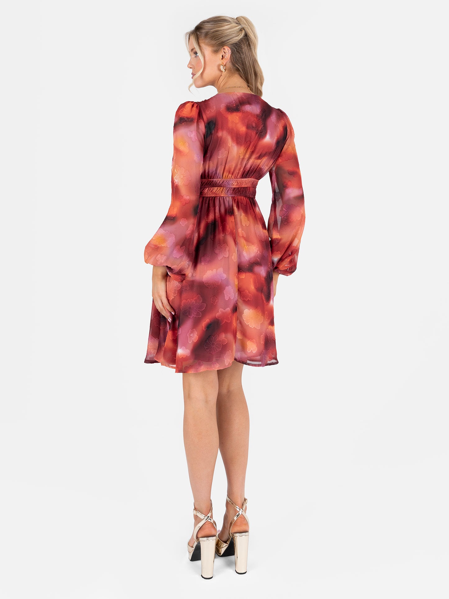 Lovedrobe Floral Burnout Maxi Sleeve V Neck Mini Dress