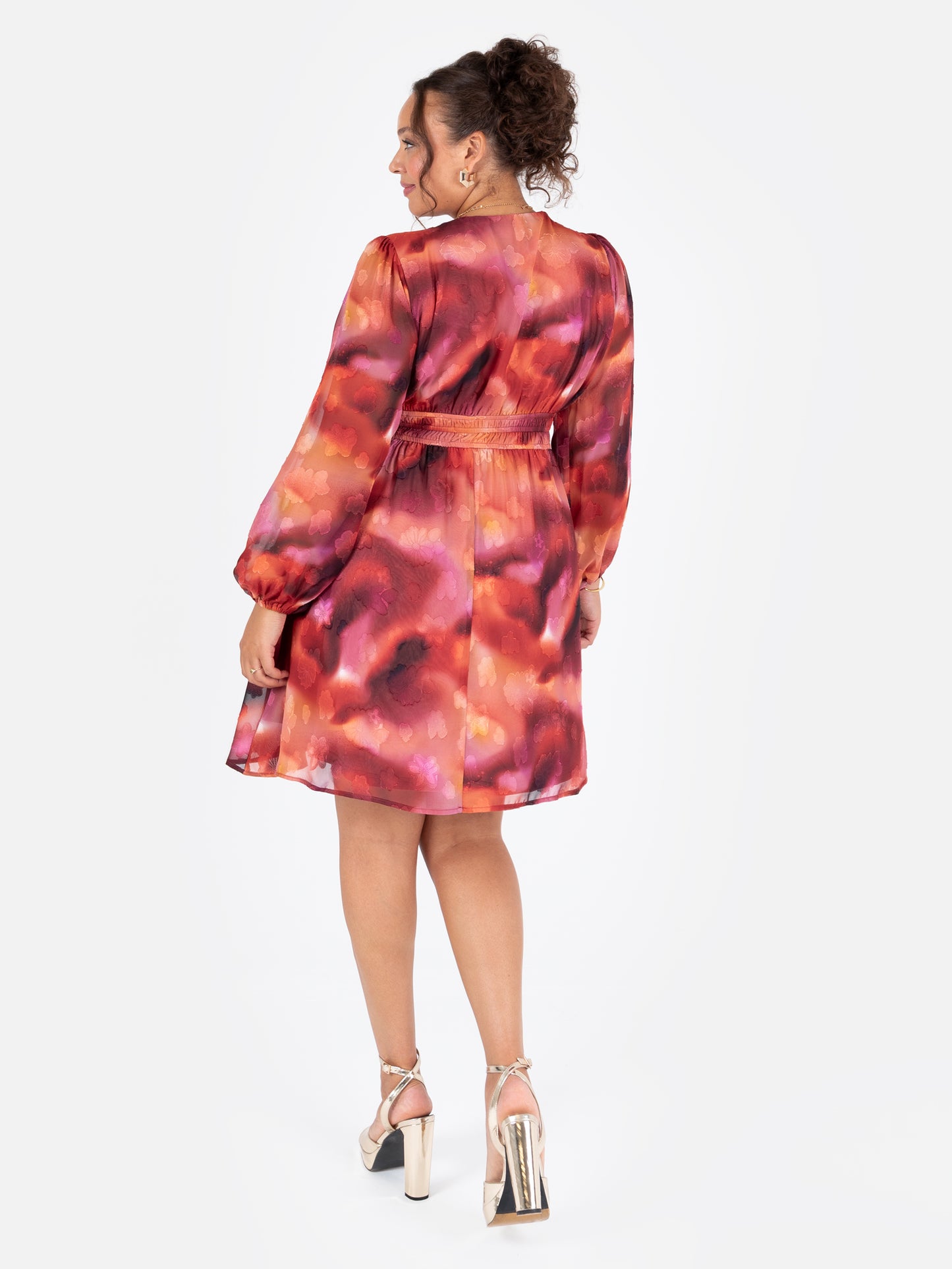 Lovedrobe Floral Burnout Maxi Sleeve V Neck Mini Dress