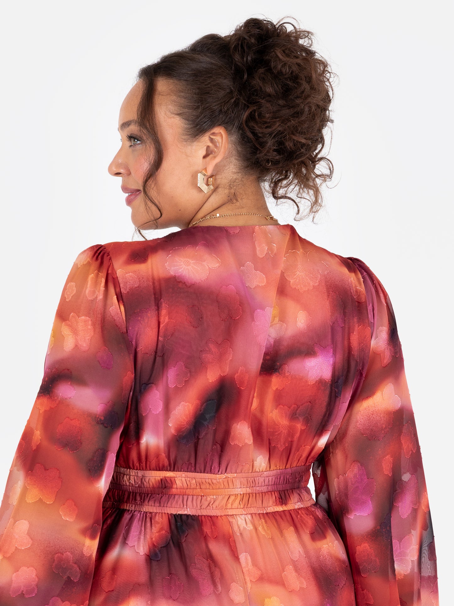 Lovedrobe Floral Burnout Maxi Sleeve V Neck Mini Dress