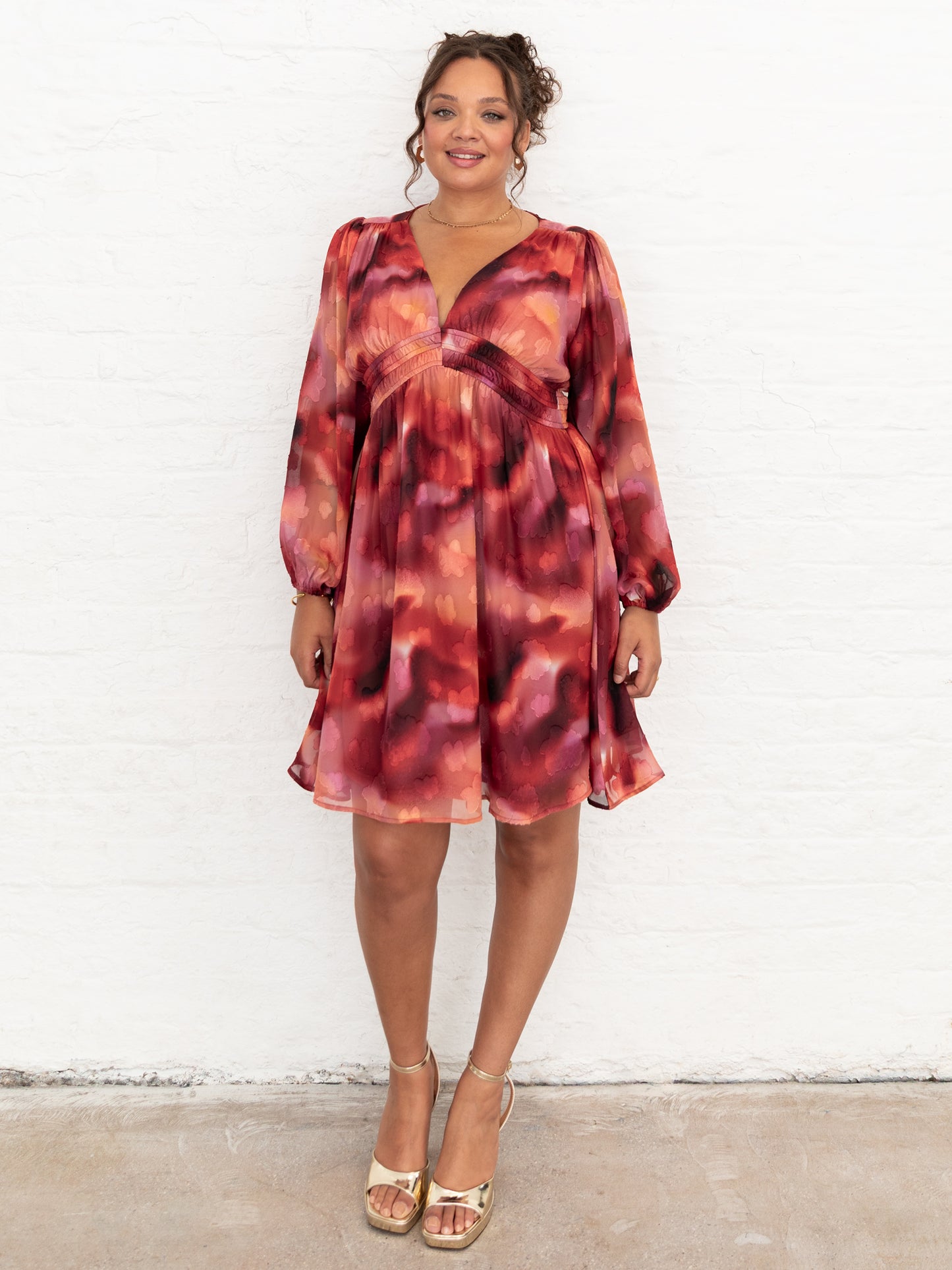 Lovedrobe Floral Burnout Maxi Sleeve V Neck Mini Dress