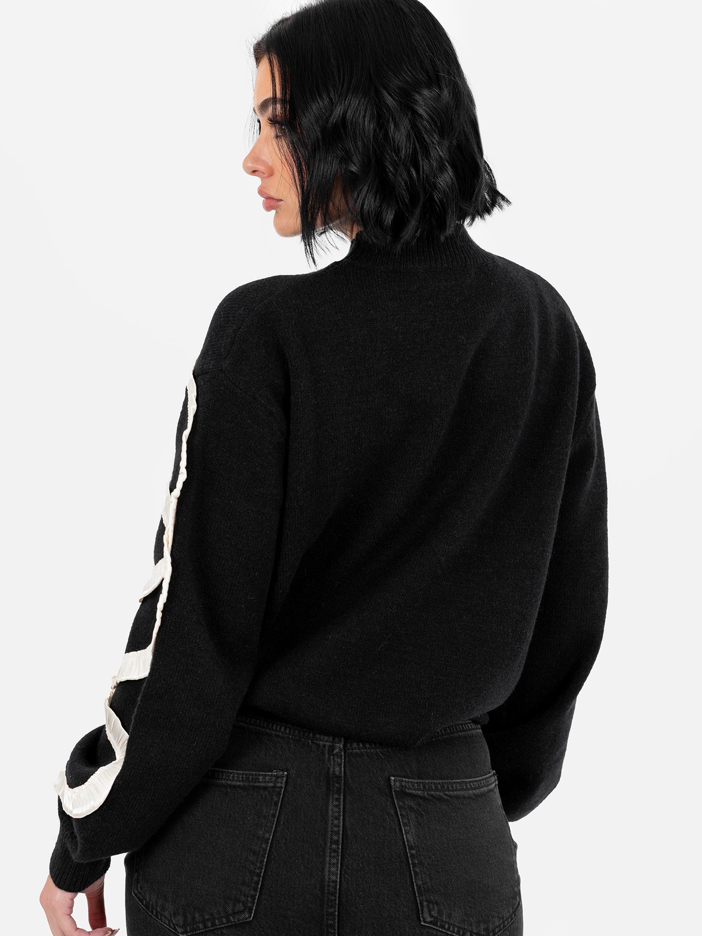 Lovedrobe Black Jumper with Contrasting Satin Squiggle Applique