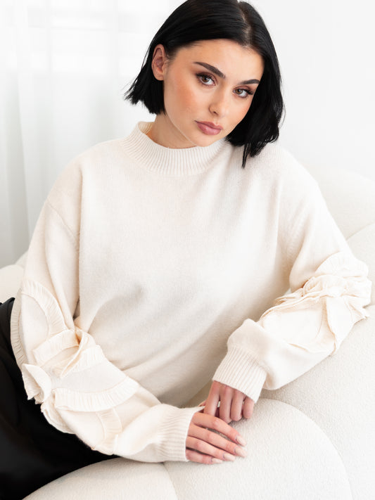 Lovedrobe Cream Jumper with Satin Squiggle Applique on Sleeves