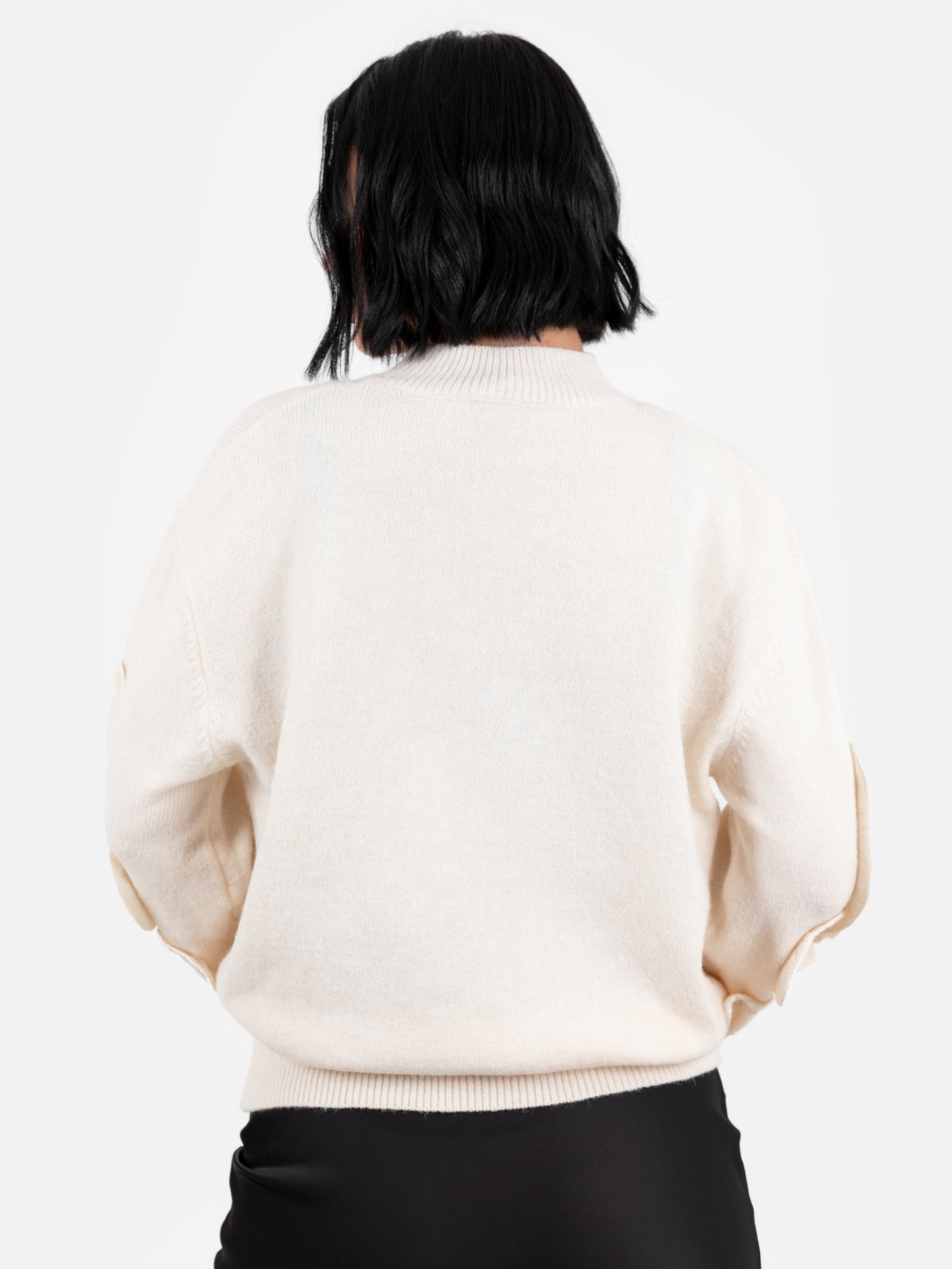 Lovedrobe Cream Jumper with Satin Squiggle Applique on Sleeves