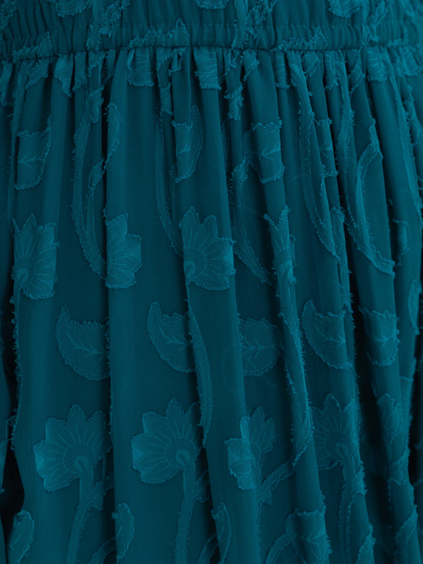 Lovedrobe Teal Floral Burnout Tie-Back Maxi Dress with Asymmetric Split Hem
