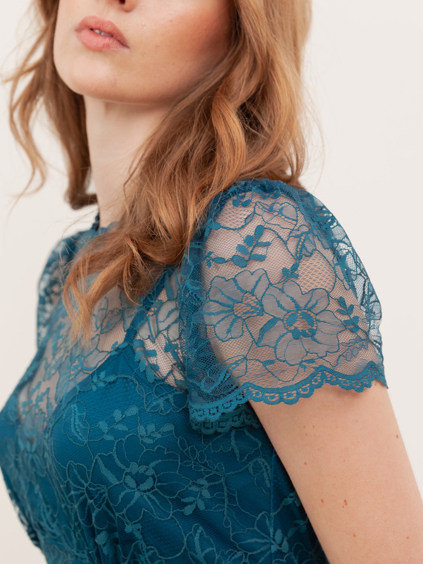 Lovedrobe Teal Floral Lace Short Sleeve Mini Dress