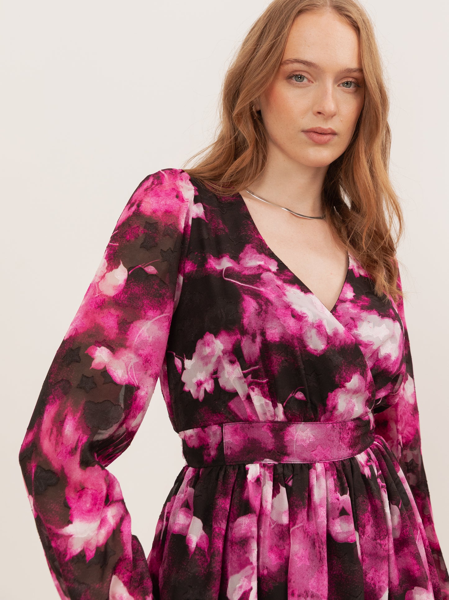 Lovedrobe Black & Pink Maxi Sleeve Faux Wrap Mini Dress