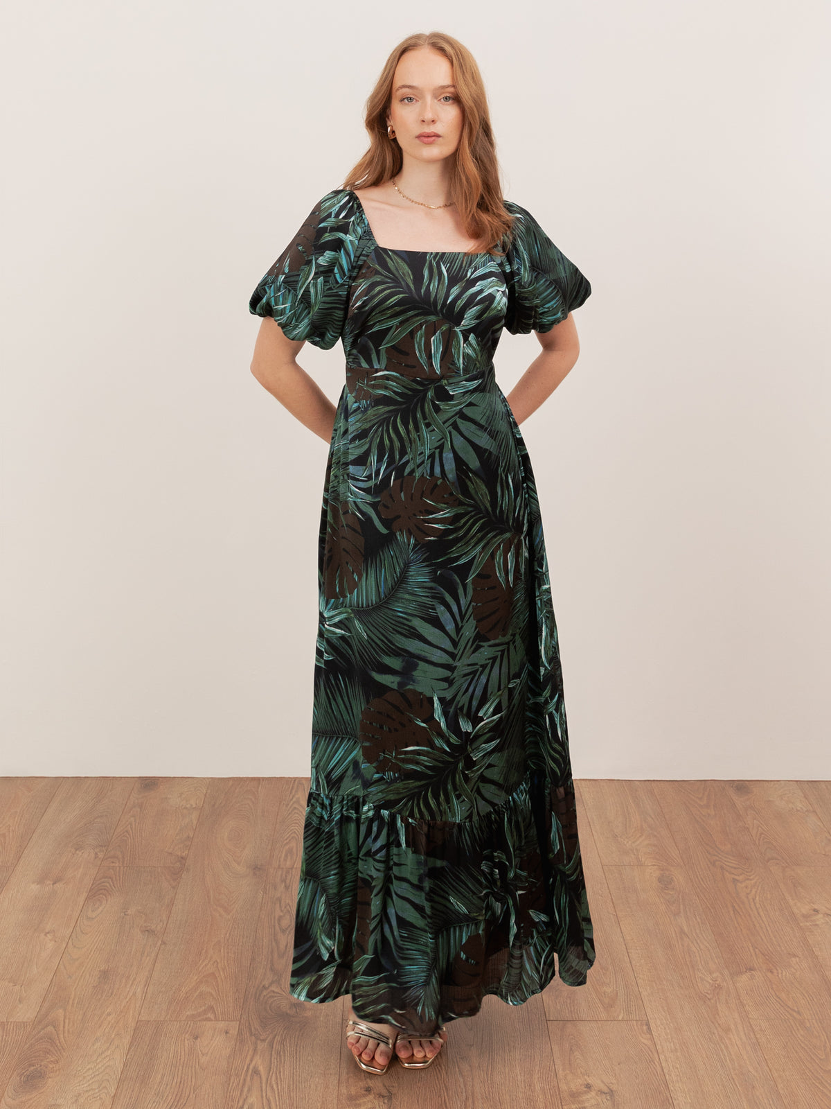 Lovedrobe Tropical Print Square Neck Short Sleeve Maxi Dress