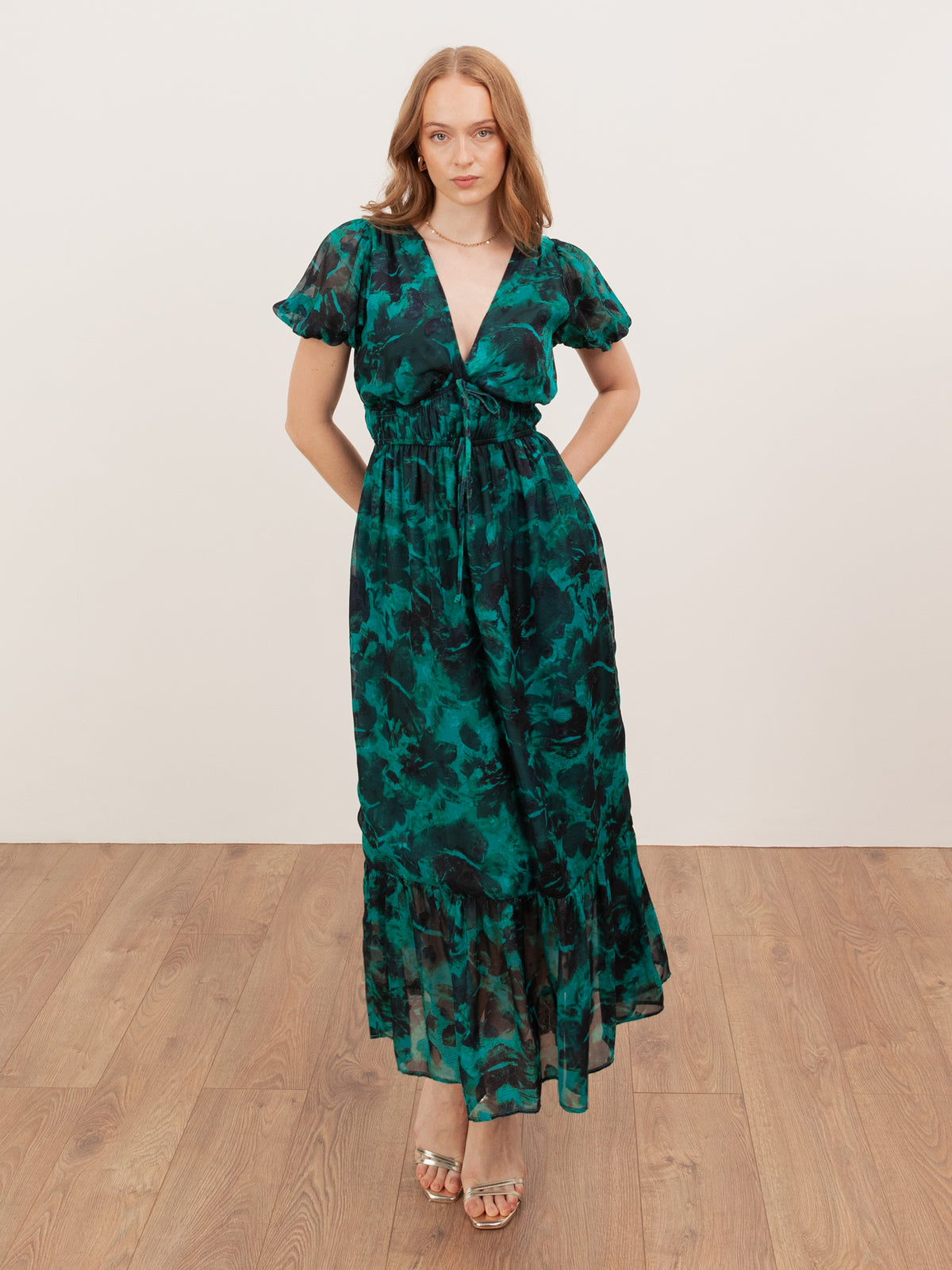 Lovedrobe Floral Short Sleeve Tie Detail Midaxi Dress