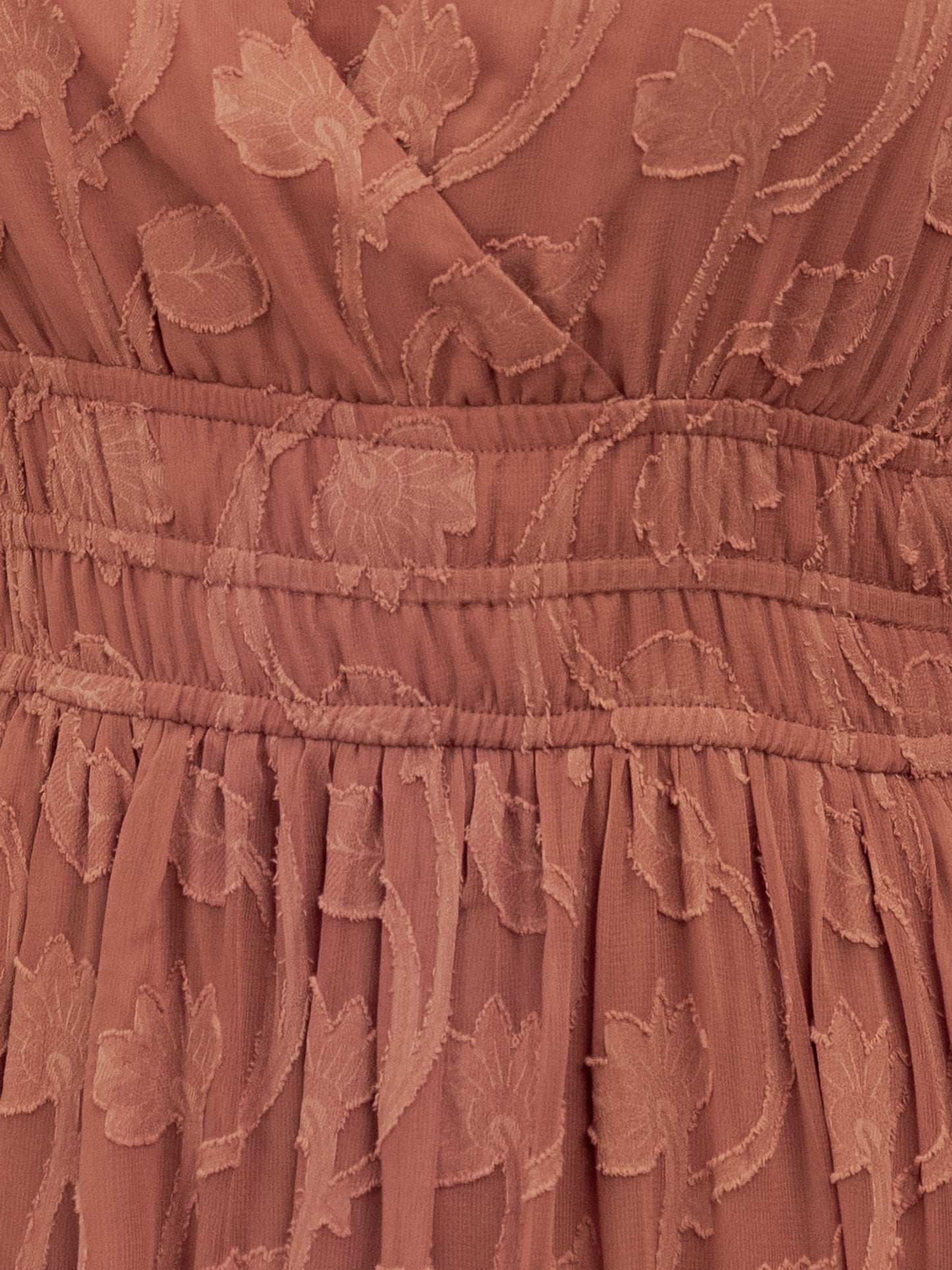 Lovedrobe Terracotta Floral Burnout Tie-Back Maxi Dress with Asymmetric Split Hem
