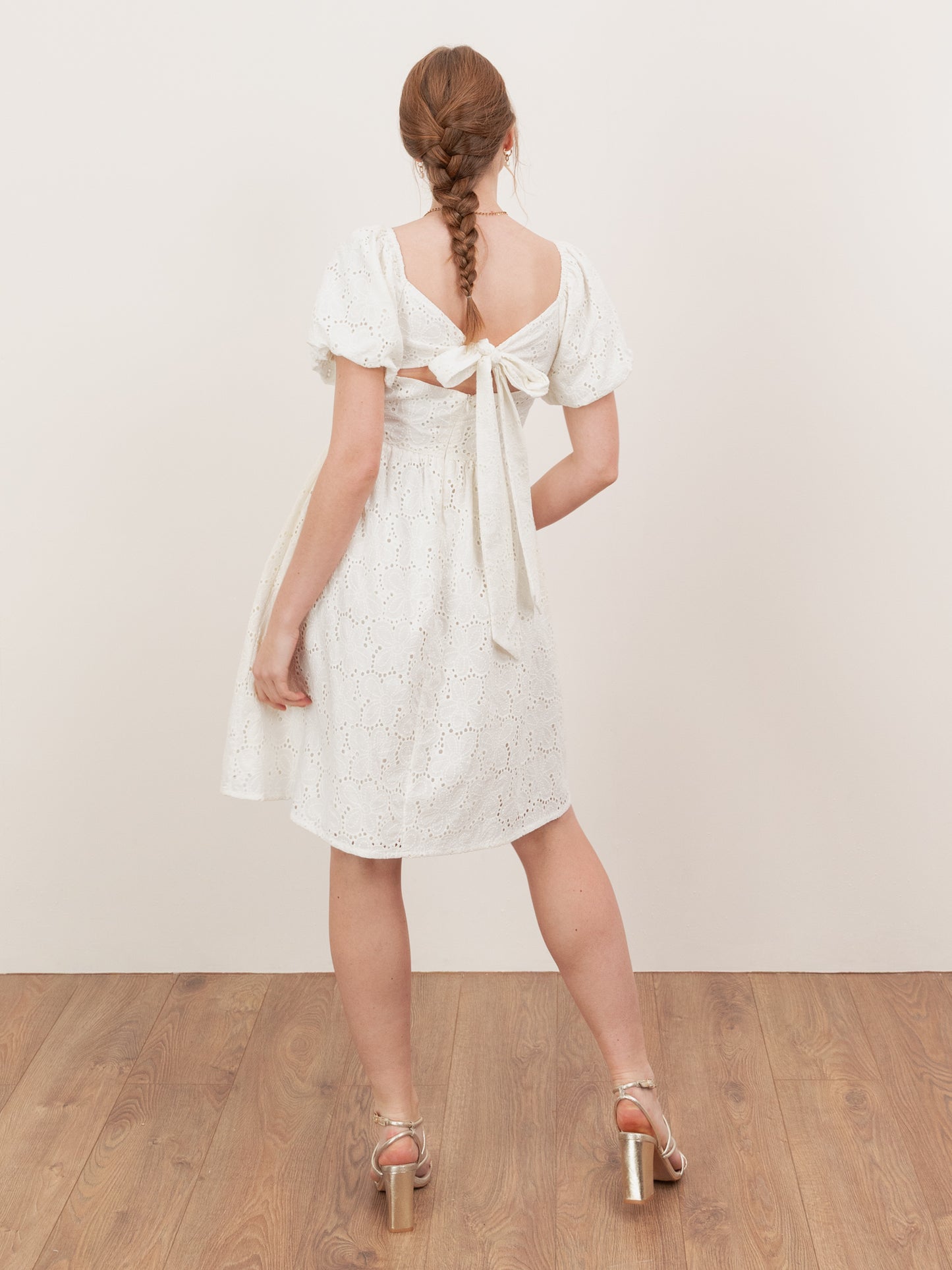 Lovedrobe Cream Broderie Bow Detail Mini Dress