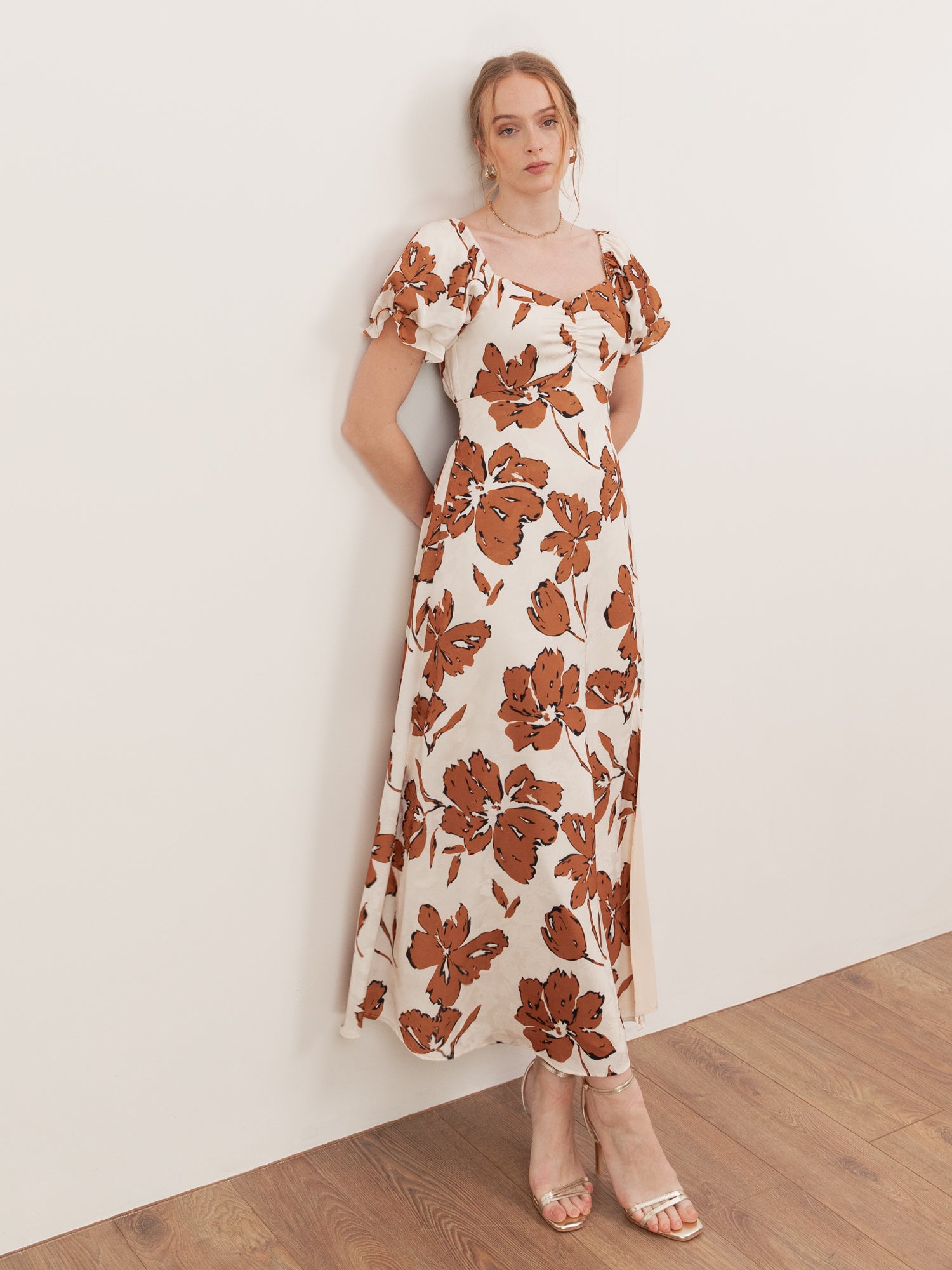 Lovedrobe Jacquard Floral Midaxi Dress Ruched Front