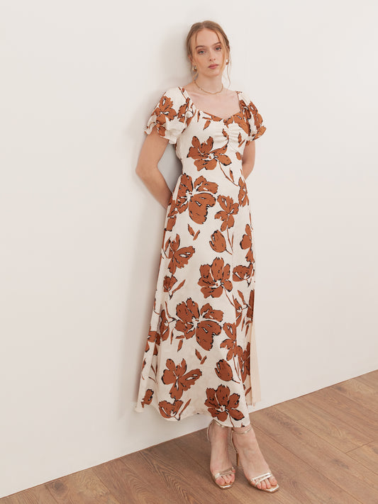 Lovedrobe Jacquard Floral Midaxi Dress with Ruched Front