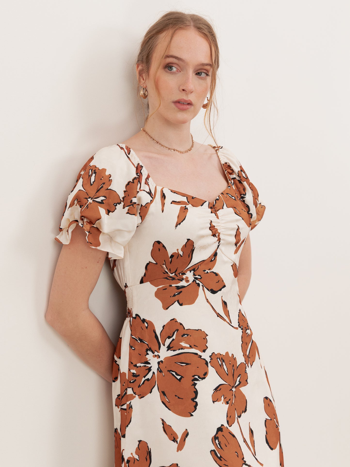Lovedrobe Jacquard Floral Midaxi Dress with Ruched Front