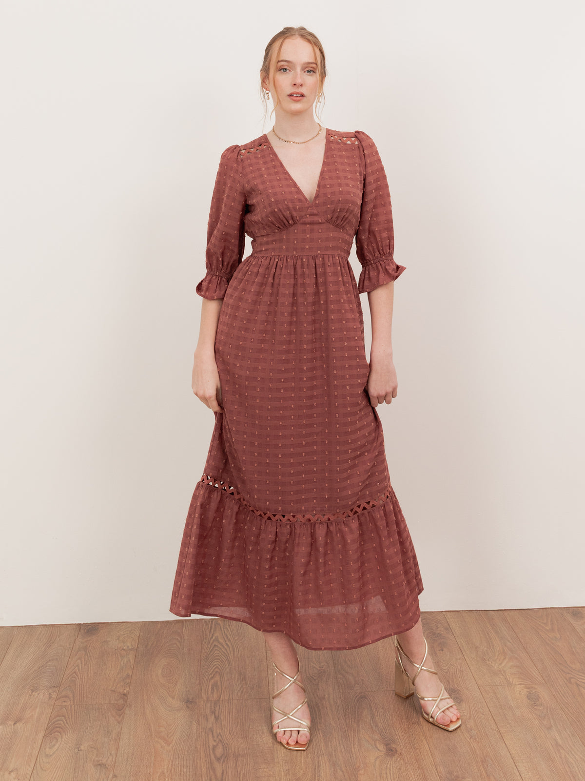 Lovedrobe Terracotta Gingham V Neck Midaxi Dress