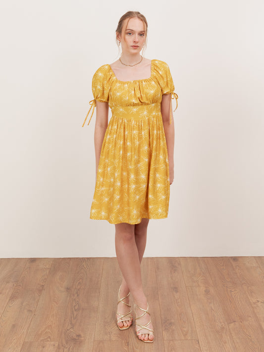 Lovedrobe Yellow Floral Elasticated Square Neck Mini Dress
