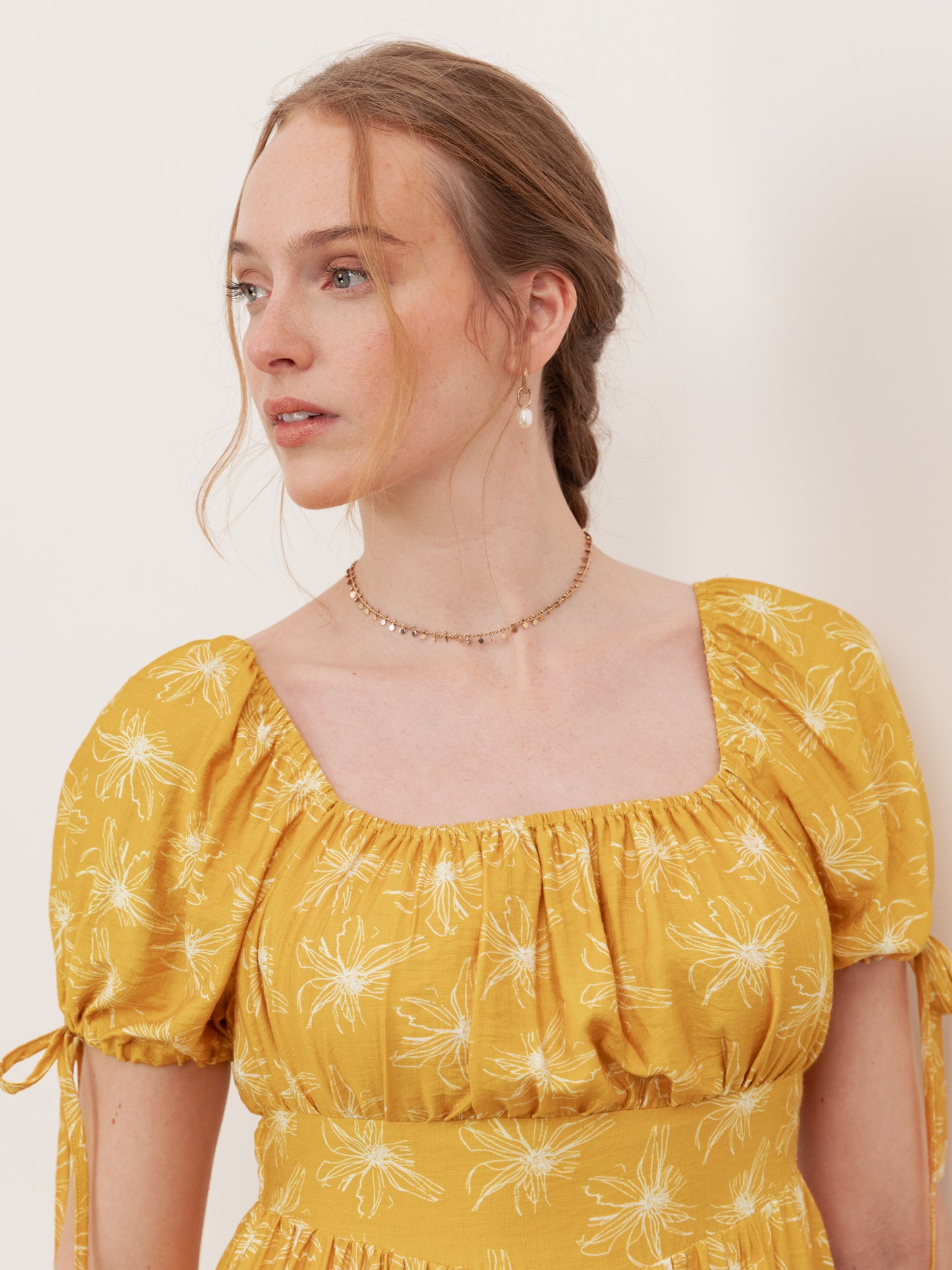 Lovedrobe Yellow Floral Elasticated Square Neck Mini Dress