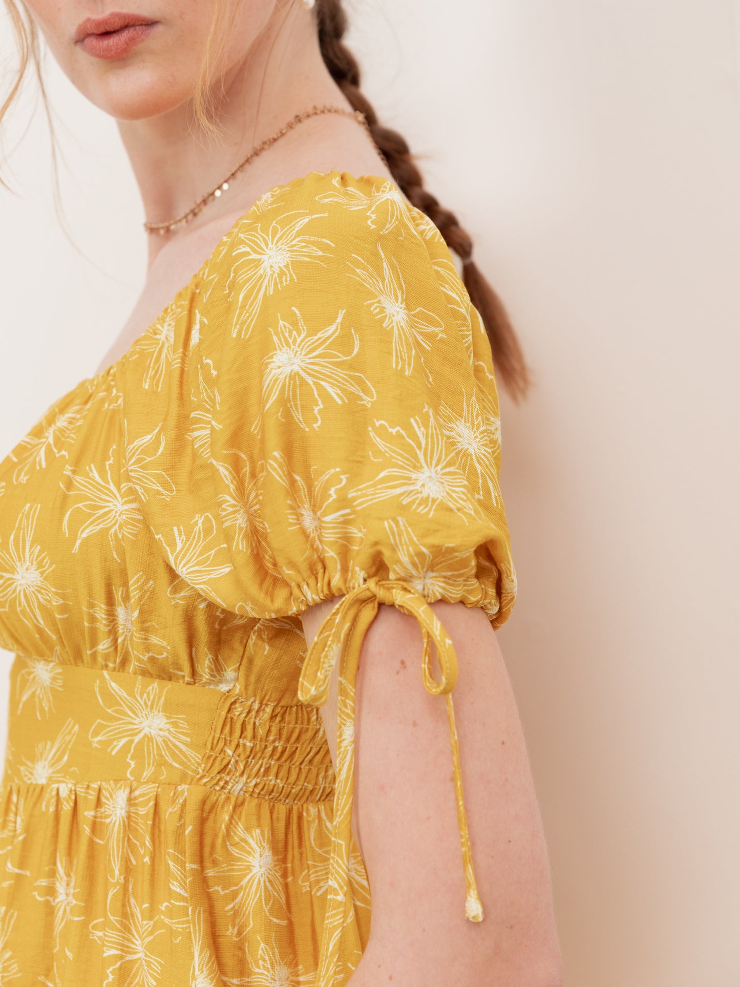 Lovedrobe Yellow Floral Elasticated Square Neck Mini Dress