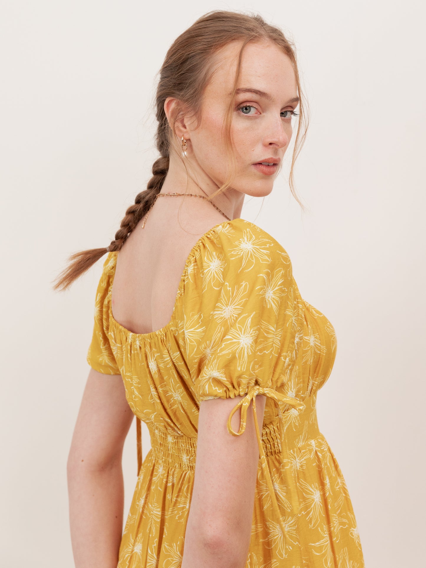 Lovedrobe Yellow Floral Elasticated Square Neck Mini Dress