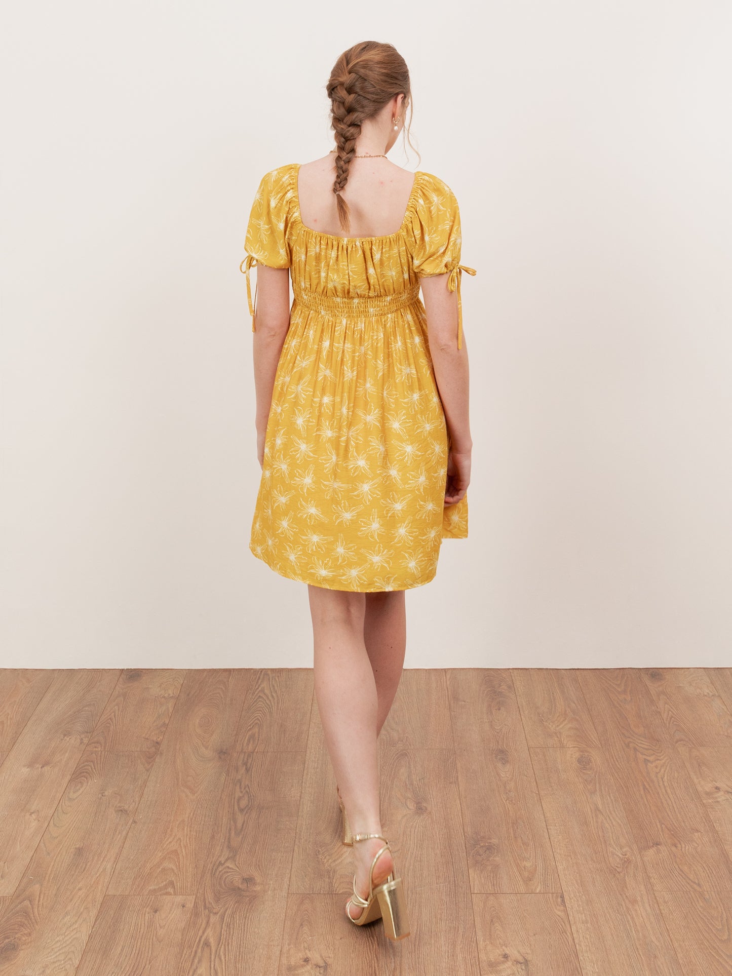 Lovedrobe Yellow Floral Elasticated Square Neck Mini Dress