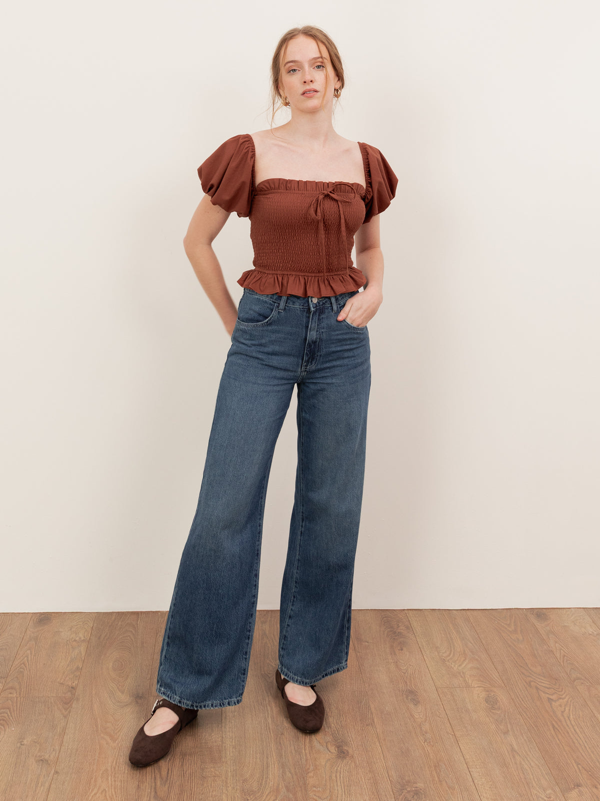 Lovedrobe Mocha Short Sleeve Shirred Top Co Ord