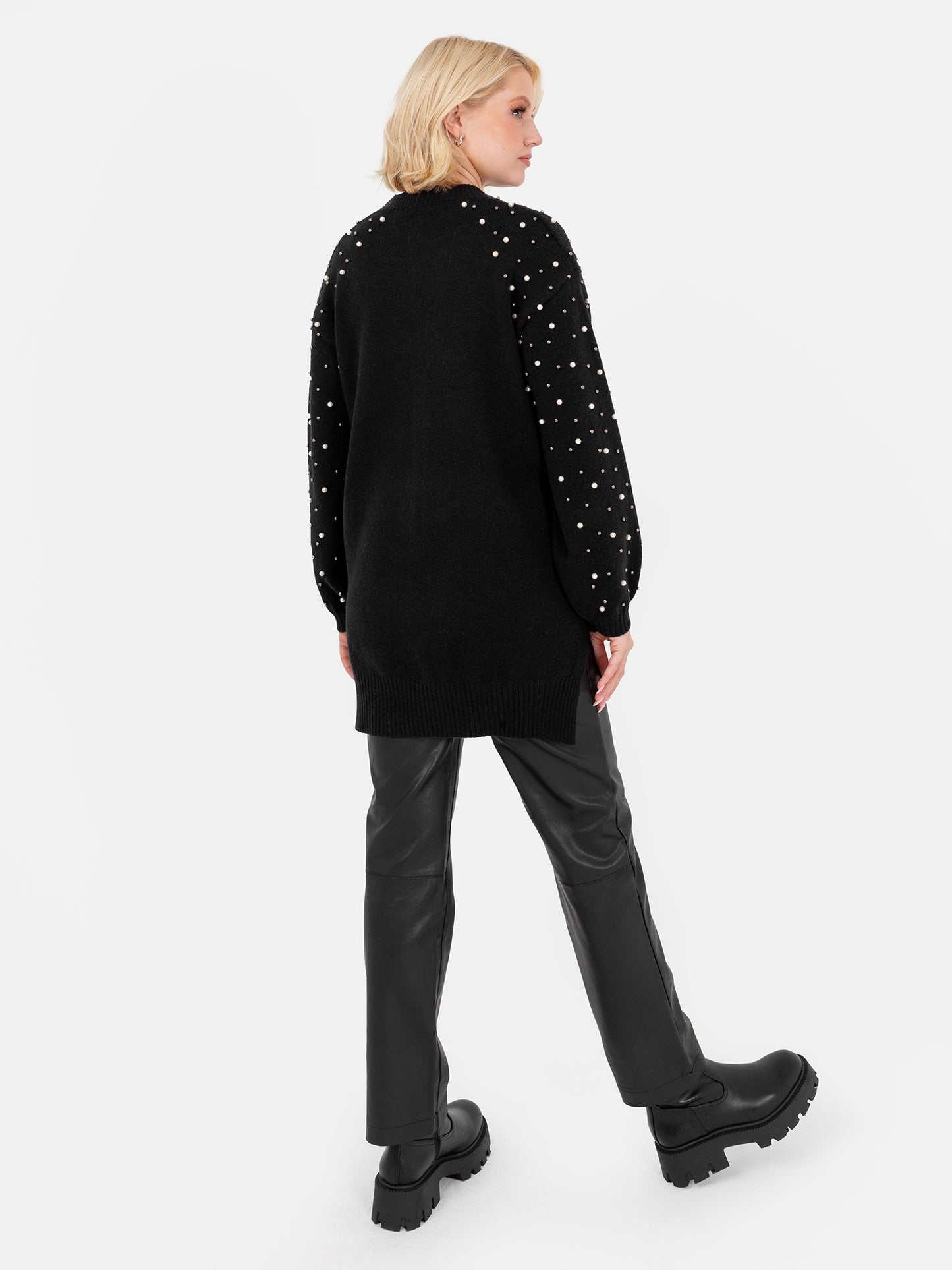 Lovedrobe Black Cable Knit Maxiline Jumper with Pearl Embellishment