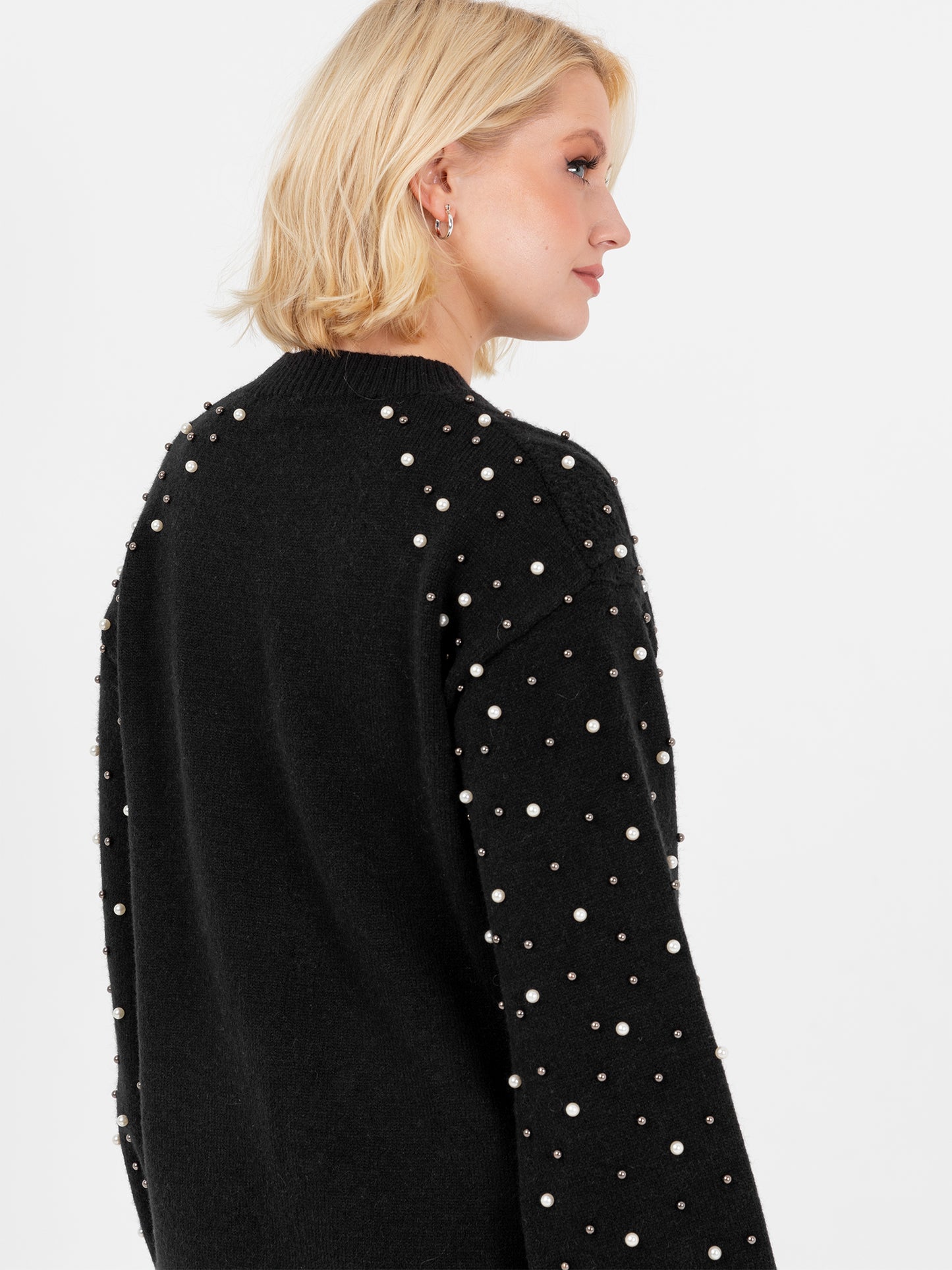Lovedrobe Black Cable Knit Maxiline Jumper with Pearl Embellishment