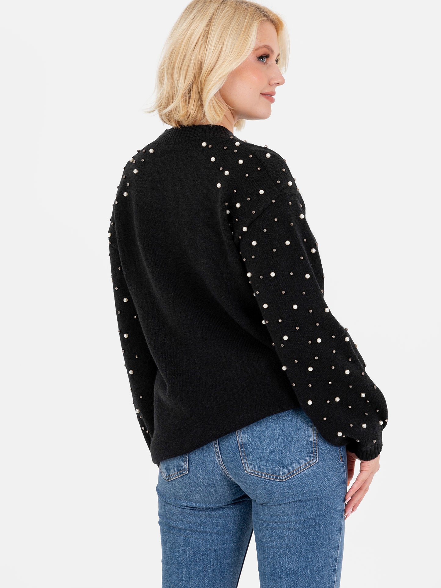 Lovedrobe Black Cable Knit Maxiline Jumper with Pearl Embellishment
