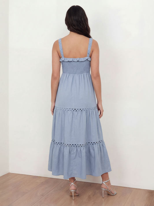 Lovedrobe Dusty Blue Ric Rac Detail Tiered Midaxi Dress