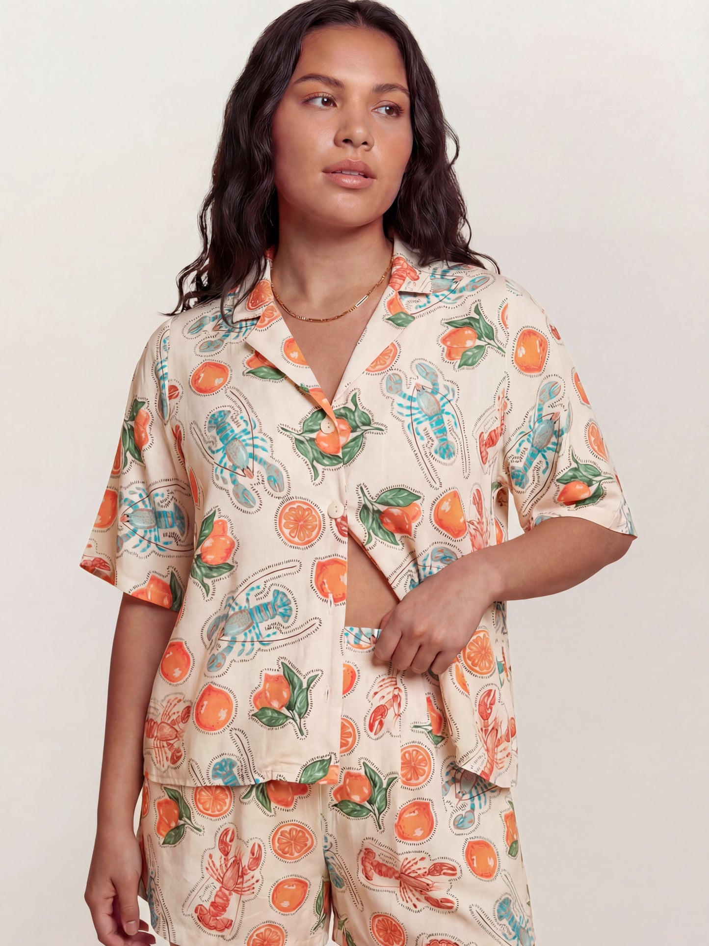 Lovedrobe Lobster & Citrus Print High Waisted Shorts with Pockets Co-Ord