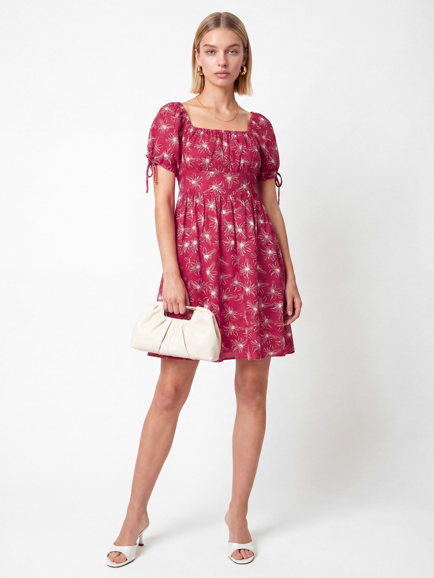 Lovedrobe Hot Pink Floral Square Neck Mini Dress