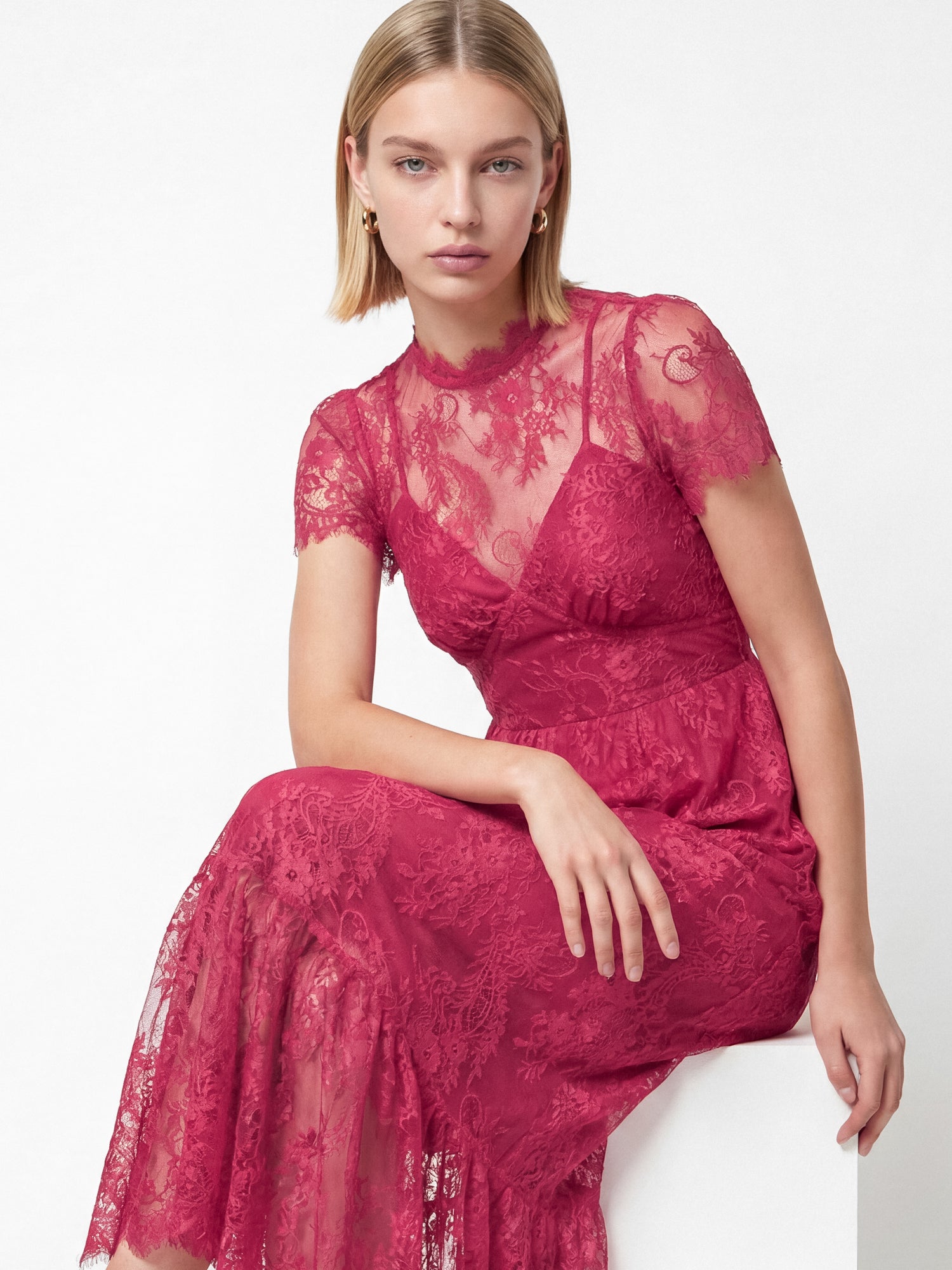 Lovedrobe Hot Pink Lace Midaxi Dress Lovedrobe Hot Pink Lace Midaxi Dress