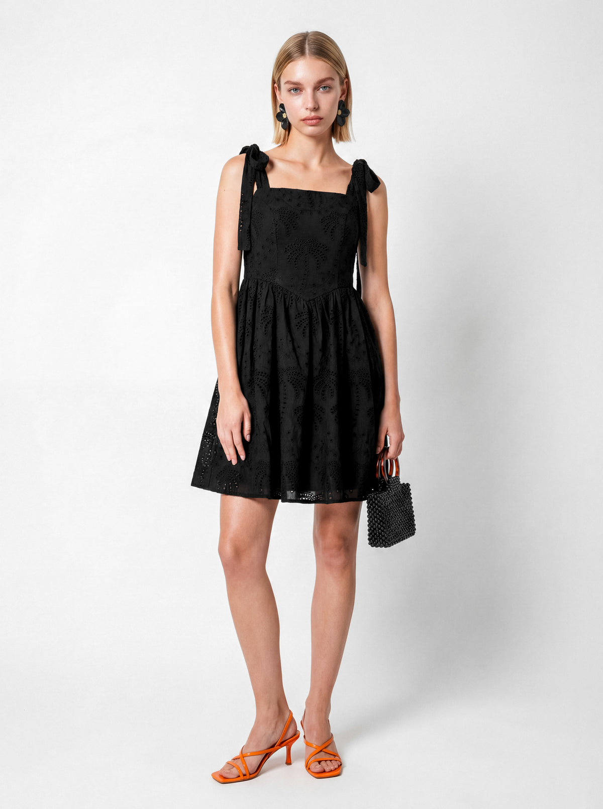 Lovedrobe Palm Broderie Tie Shoulder Mini Dress