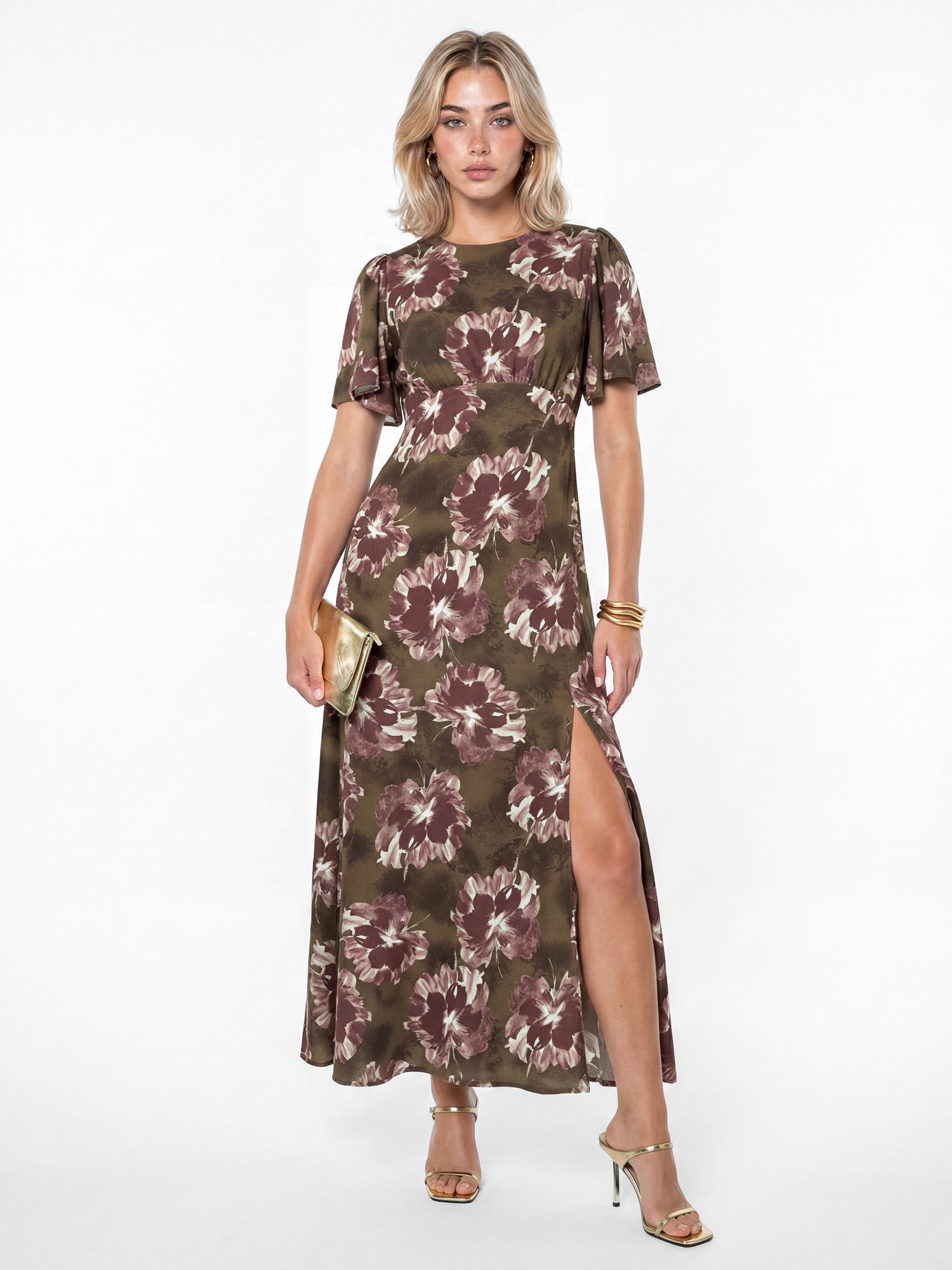 Lovedrobe Floral Tie Back Angel Sleeve Midaxi Dress