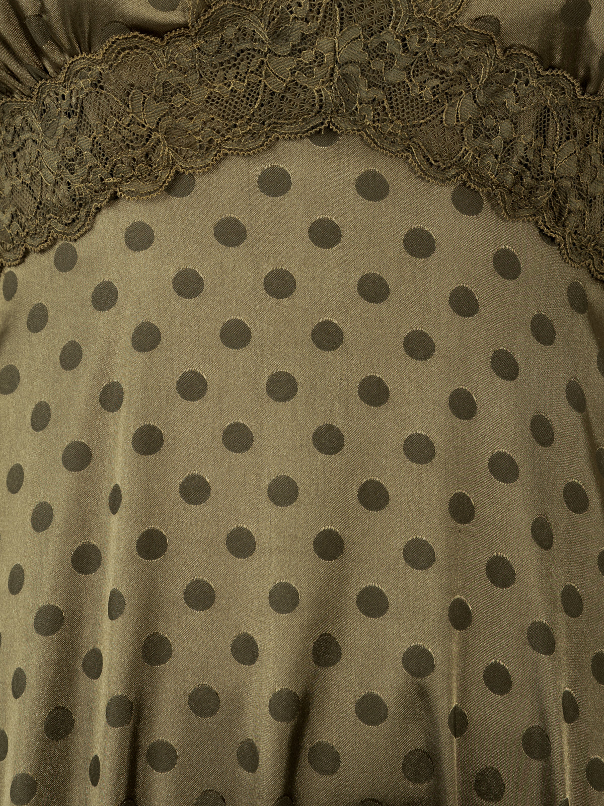 Lovedrobe Olive Polka Dot V Neck Midaxi Dress with Lace Trim