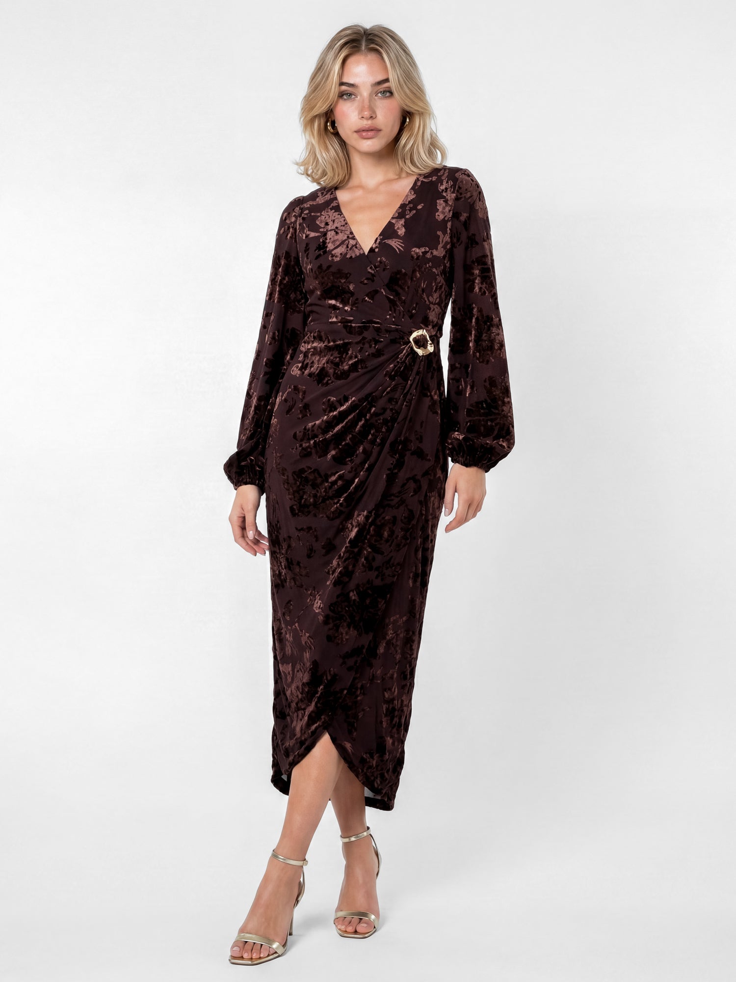 Lovedrobe Floral Velvet Devore Faux Wrap Midaxi Dress