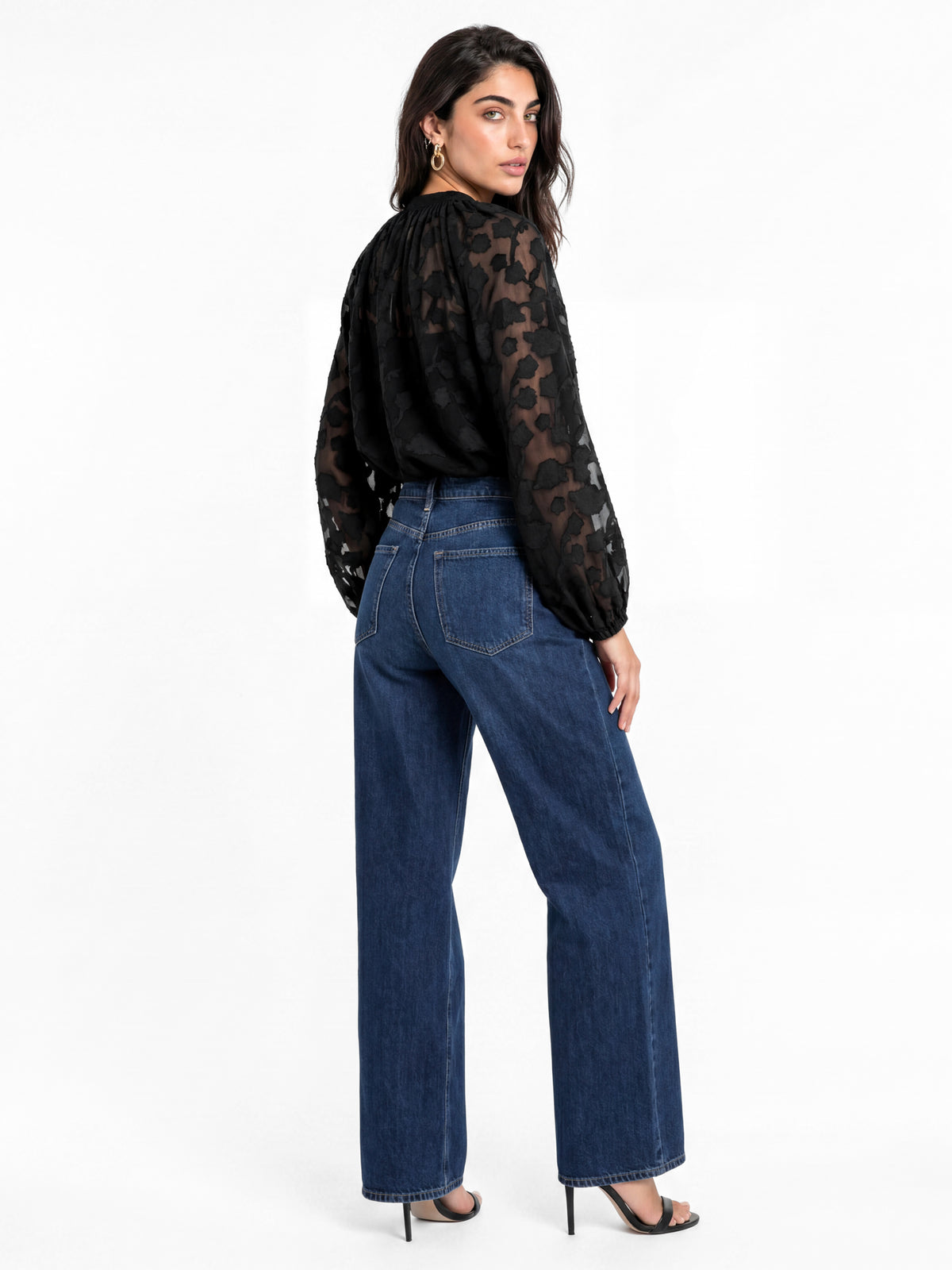 Lovedrobe Black Floral Burnout Raglan Sleeve Ruffle Blouse