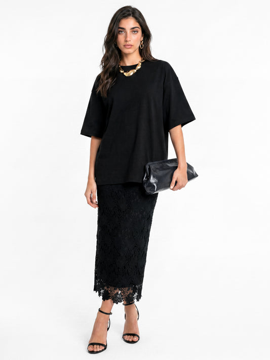 Lovedrobe Black Floral Lace Midaxi Skirt